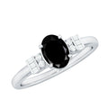 1 Carat Oval Cut Black Onyx Solitaire Engagement Ring with Diamond