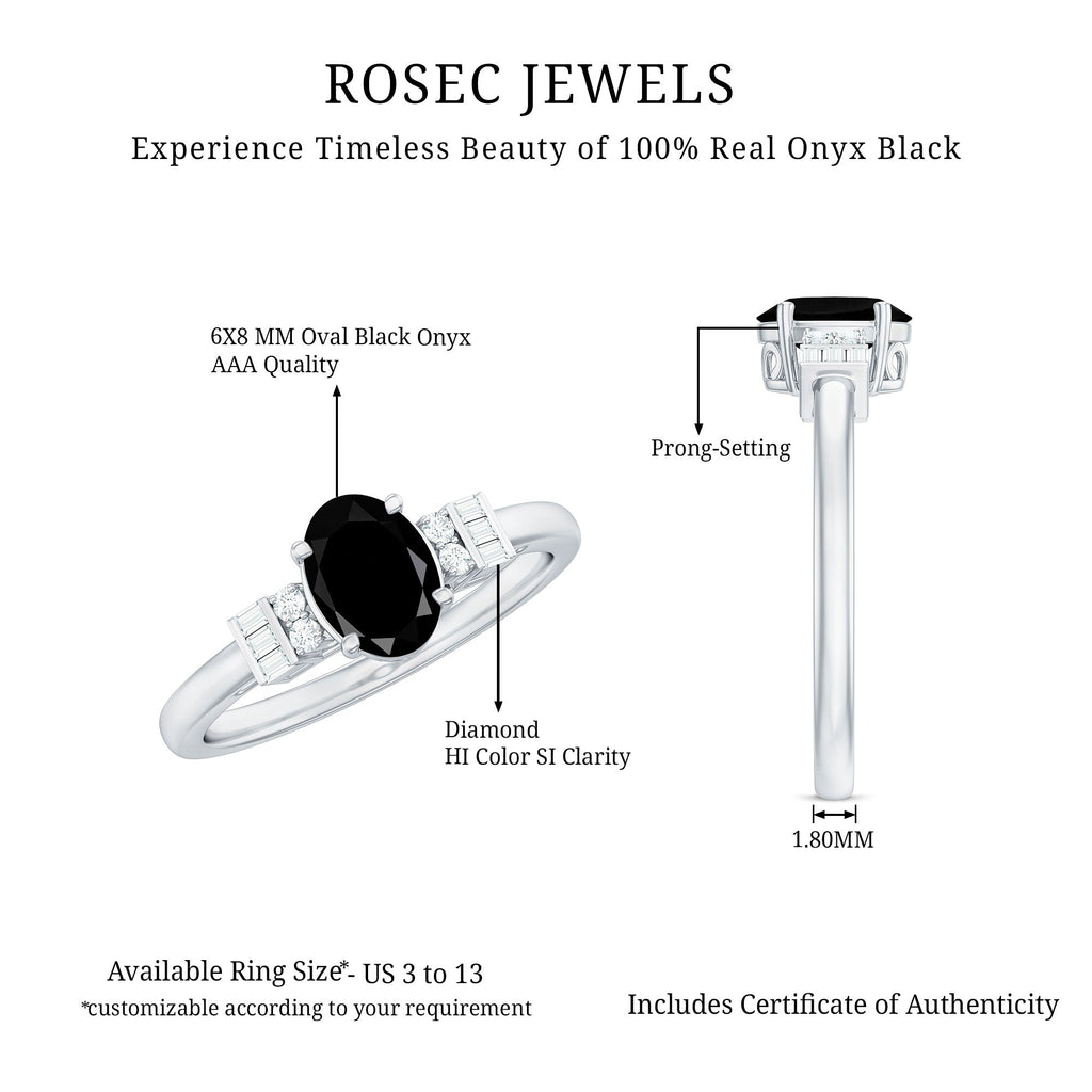 1 Carat Oval Cut Black Onyx Solitaire Engagement Ring with Diamond