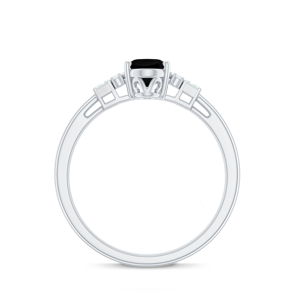 1 Carat Oval Cut Black Onyx Solitaire Engagement Ring with Diamond