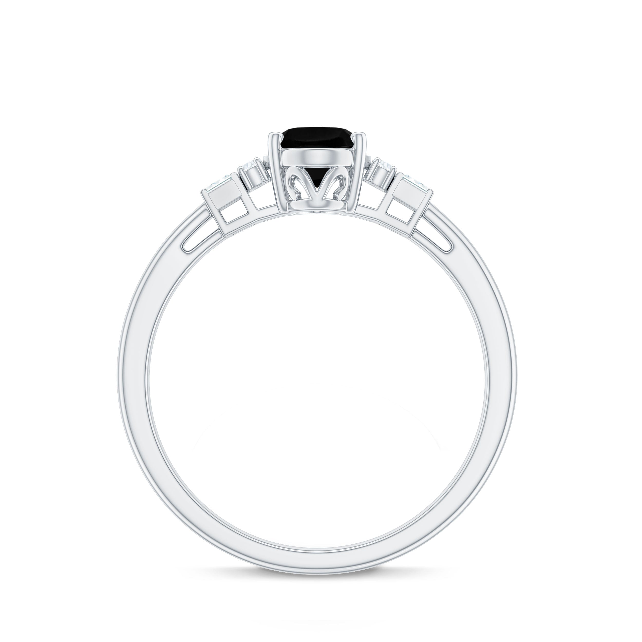 1 Carat Oval Cut Black Onyx Solitaire Engagement Ring with Diamond