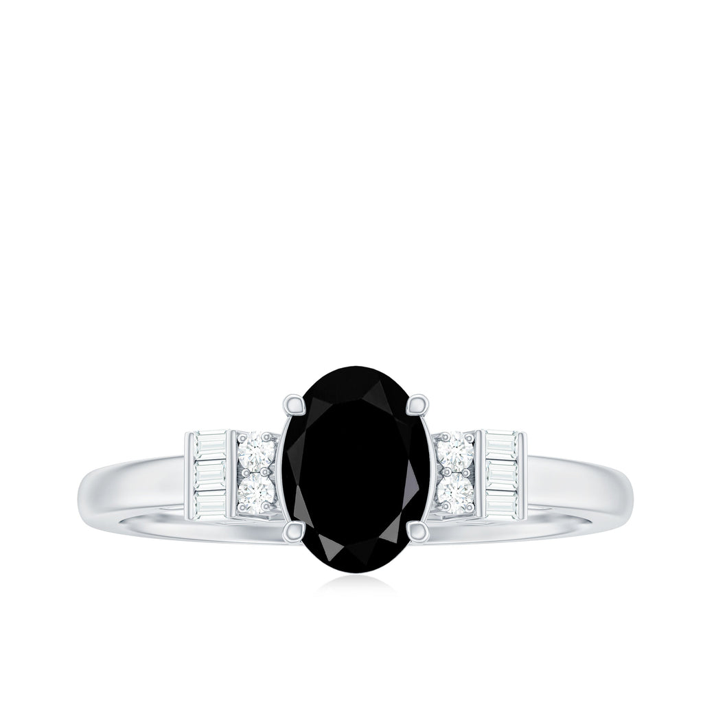 1 Carat Oval Cut Black Onyx Solitaire Engagement Ring with Diamond