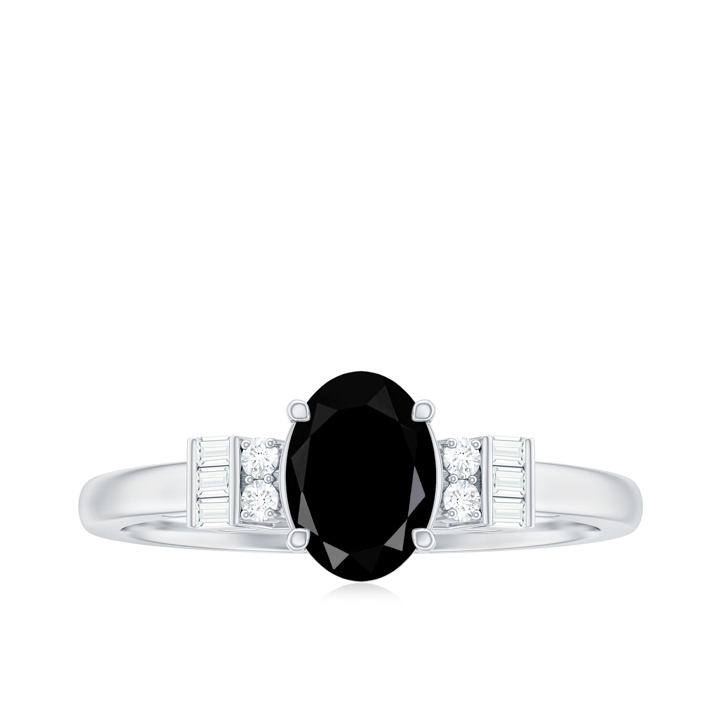 1 Carat Oval Cut Black Onyx Solitaire Engagement Ring with Diamond