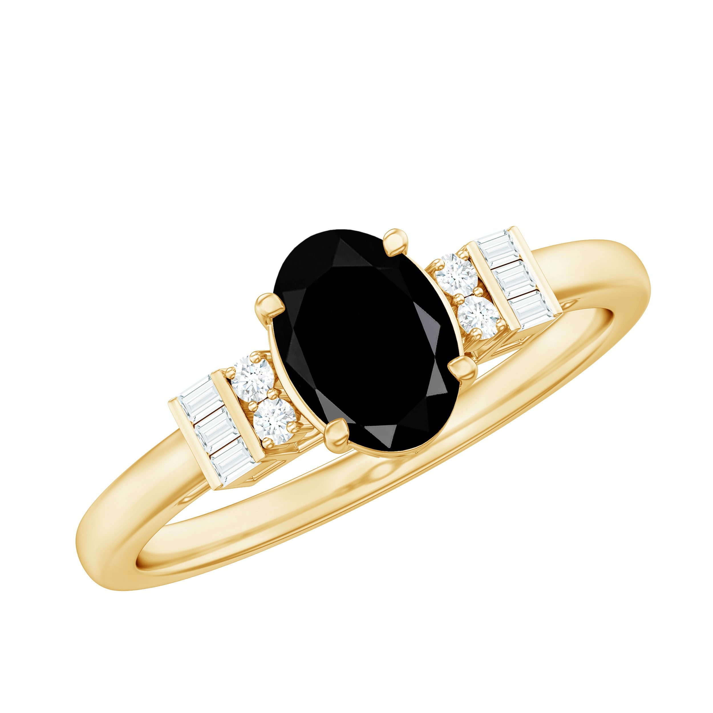 1 Carat Oval Cut Black Onyx Solitaire Engagement Ring with Diamond