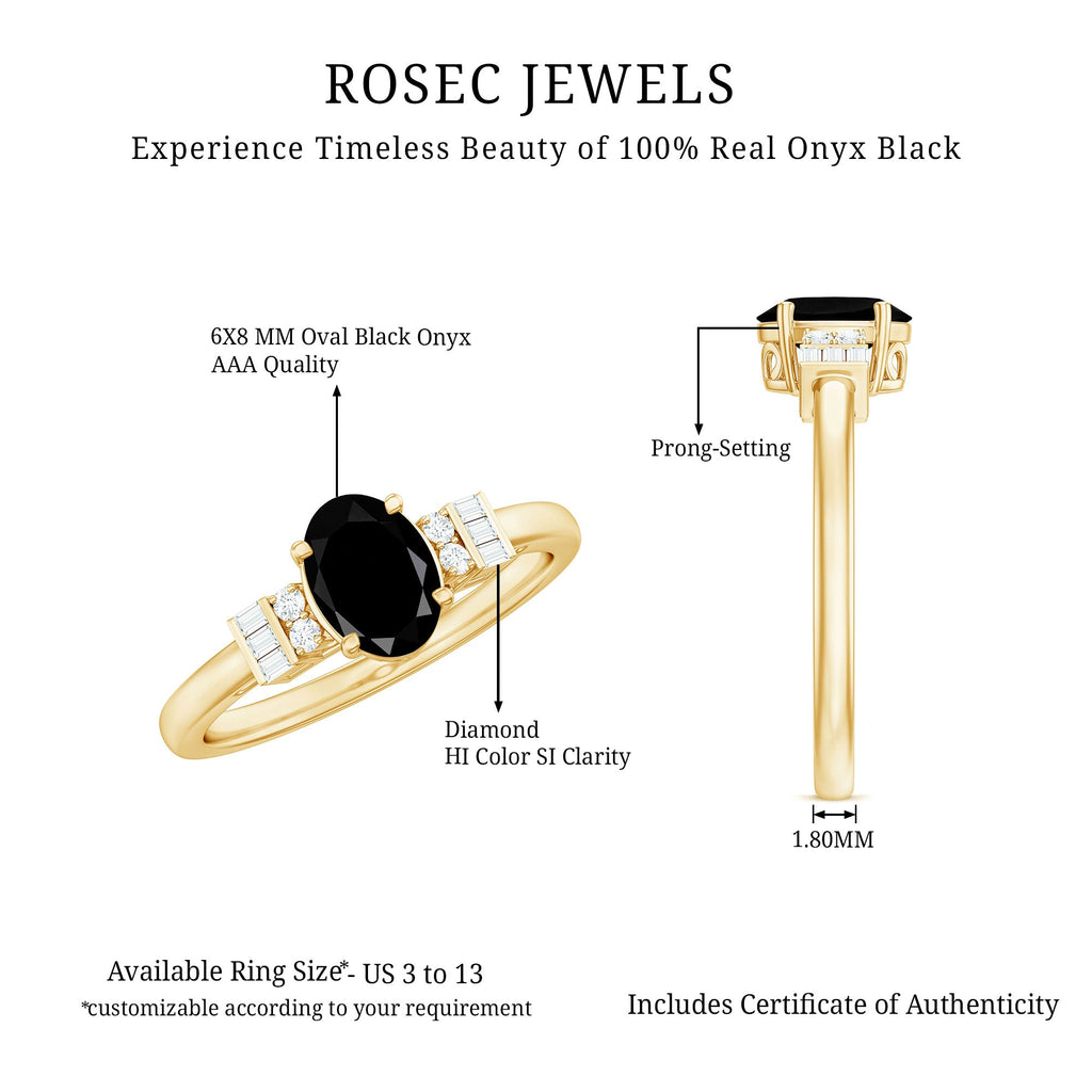1 Carat Oval Cut Black Onyx Solitaire Engagement Ring with Diamond