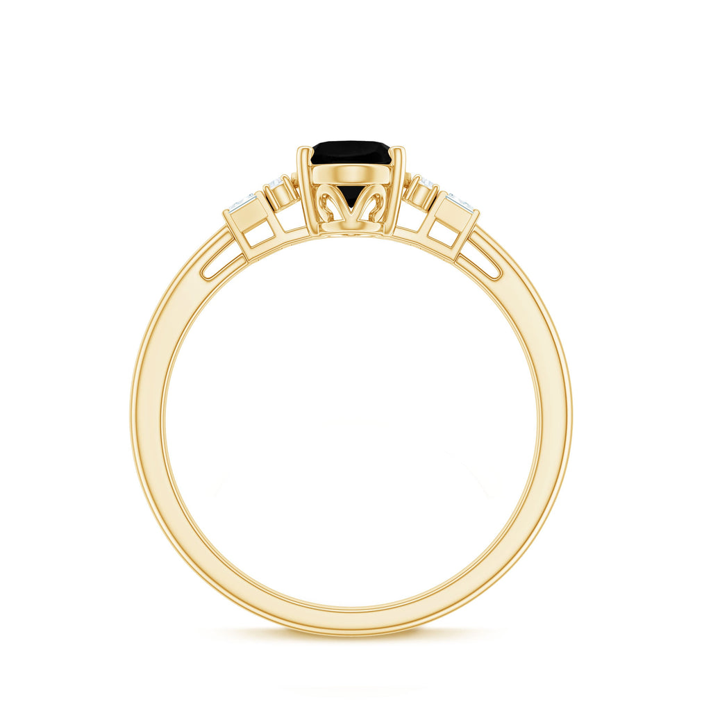 1 Carat Oval Cut Black Onyx Solitaire Engagement Ring with Diamond