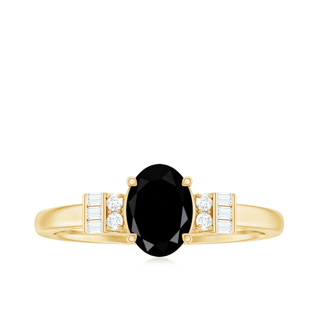 1 Carat Oval Cut Black Onyx Solitaire Engagement Ring with Diamond
