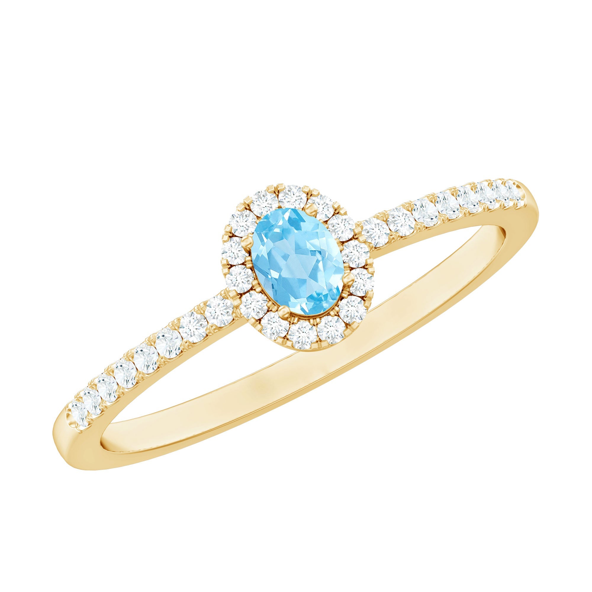 Aquamarine Promise Ring – Oval Blue Gemstone Diamond Halo | Elegant Minimalist Jewelry