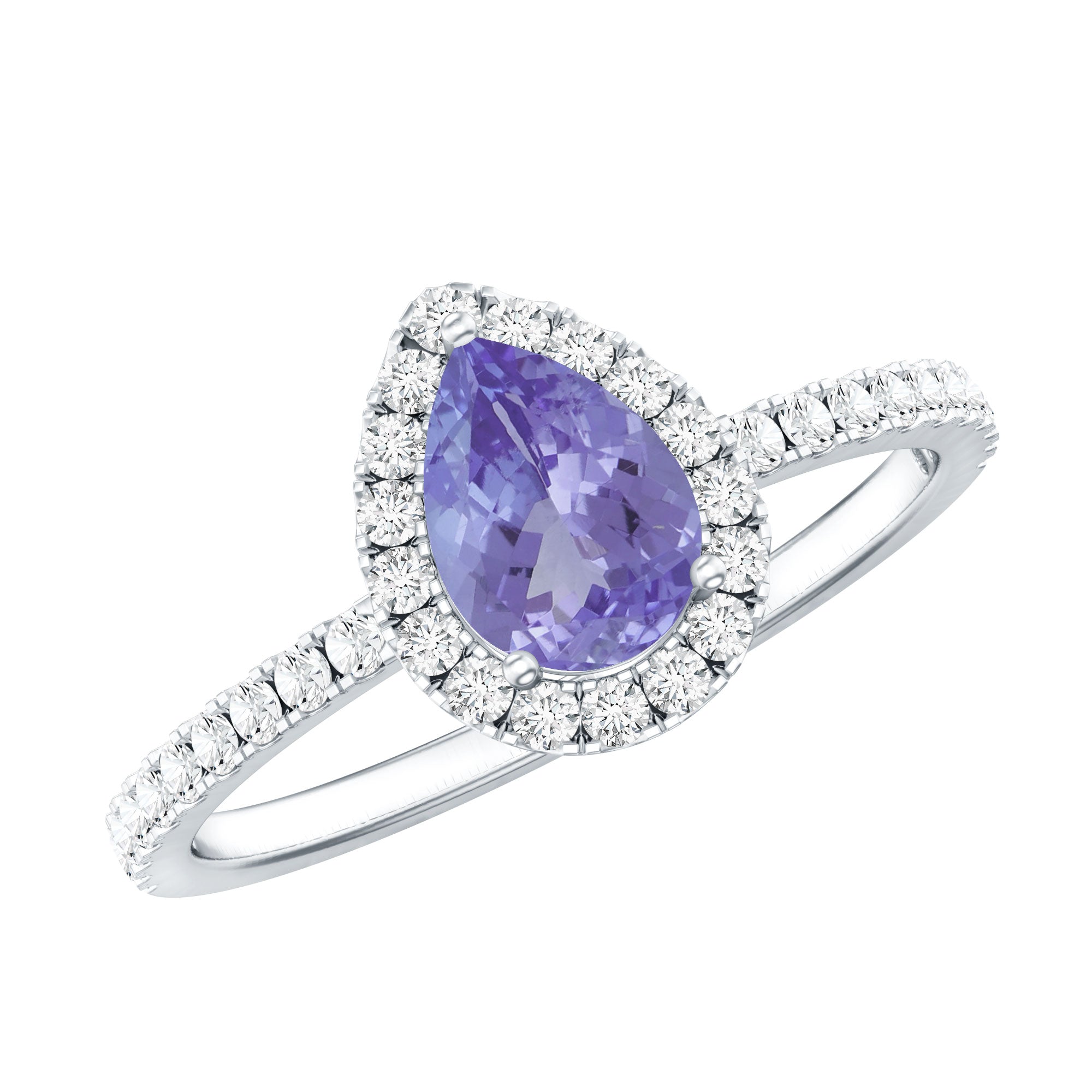 Tanzanite Engagement Ring – Pear Shape Teardrop with Diamond Halo Band | AAA Quality