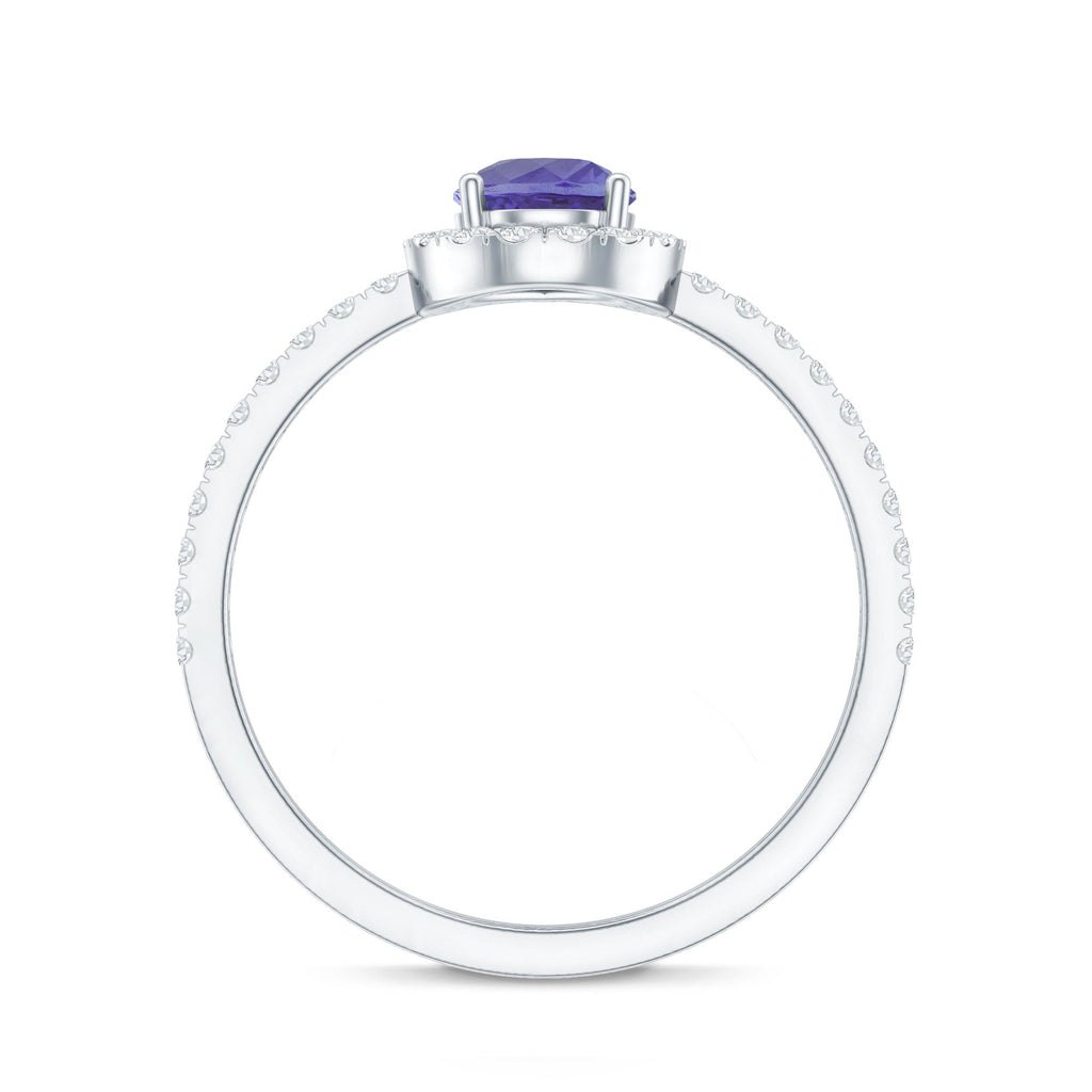 Tanzanite Engagement Ring – Pear Shape Teardrop with Diamond Halo Band | AAA Quality