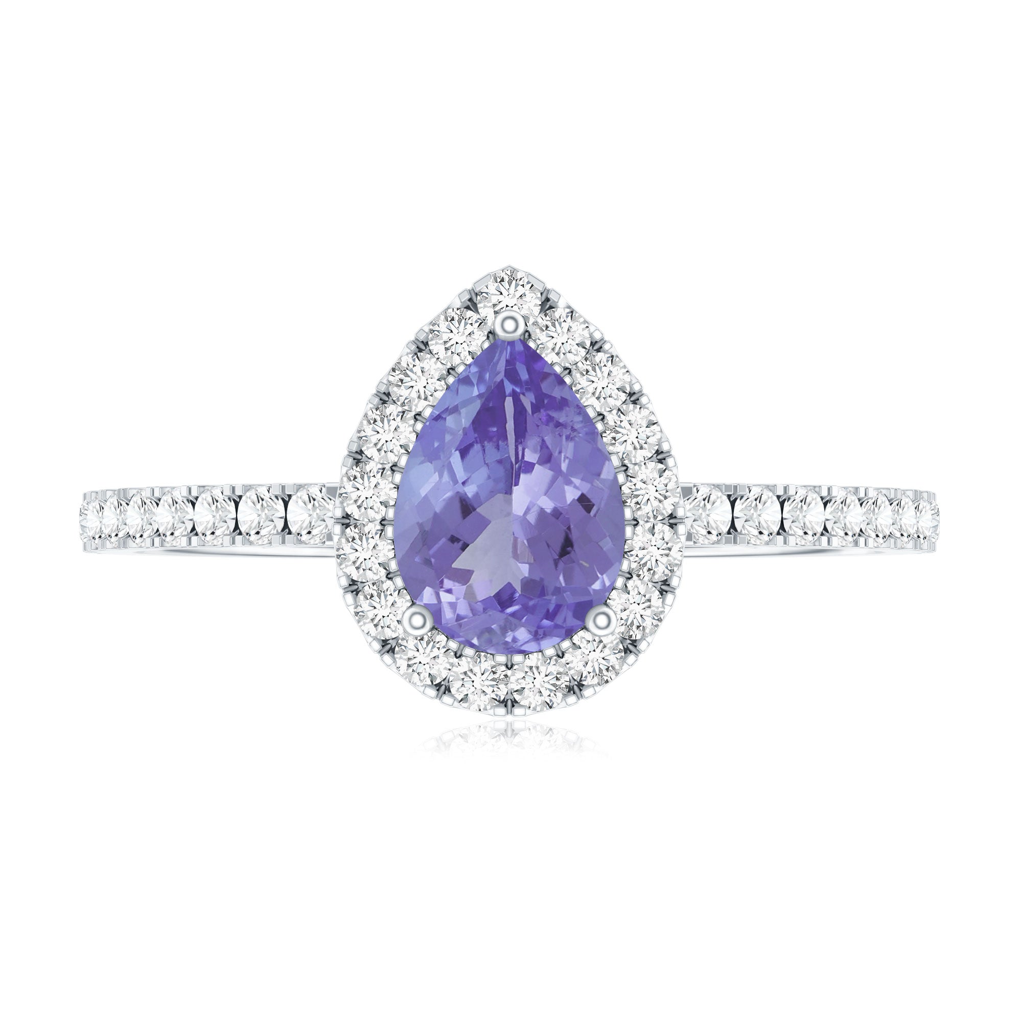 Tanzanite Engagement Ring – Pear Shape Teardrop with Diamond Halo Band | AAA Quality