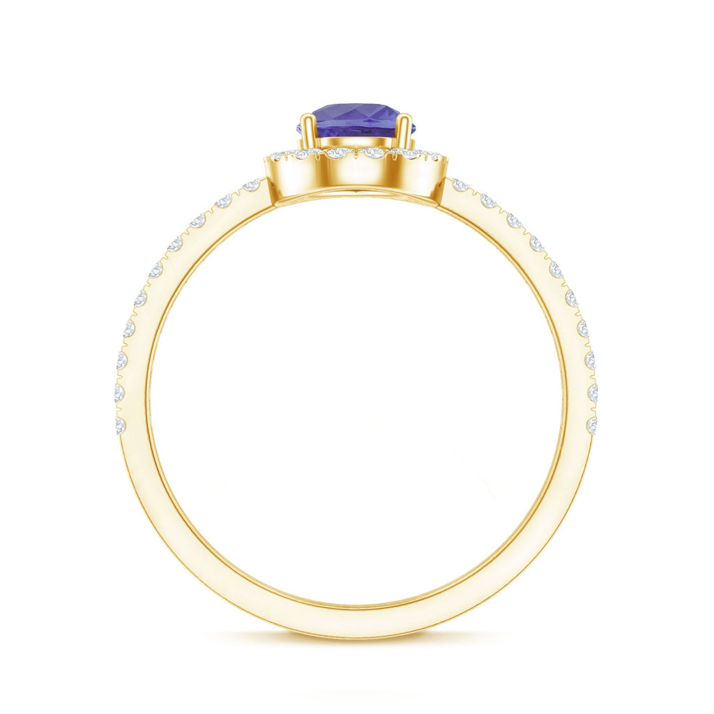 Tanzanite Engagement Ring – Pear Shape Teardrop with Diamond Halo Band | AAA Quality