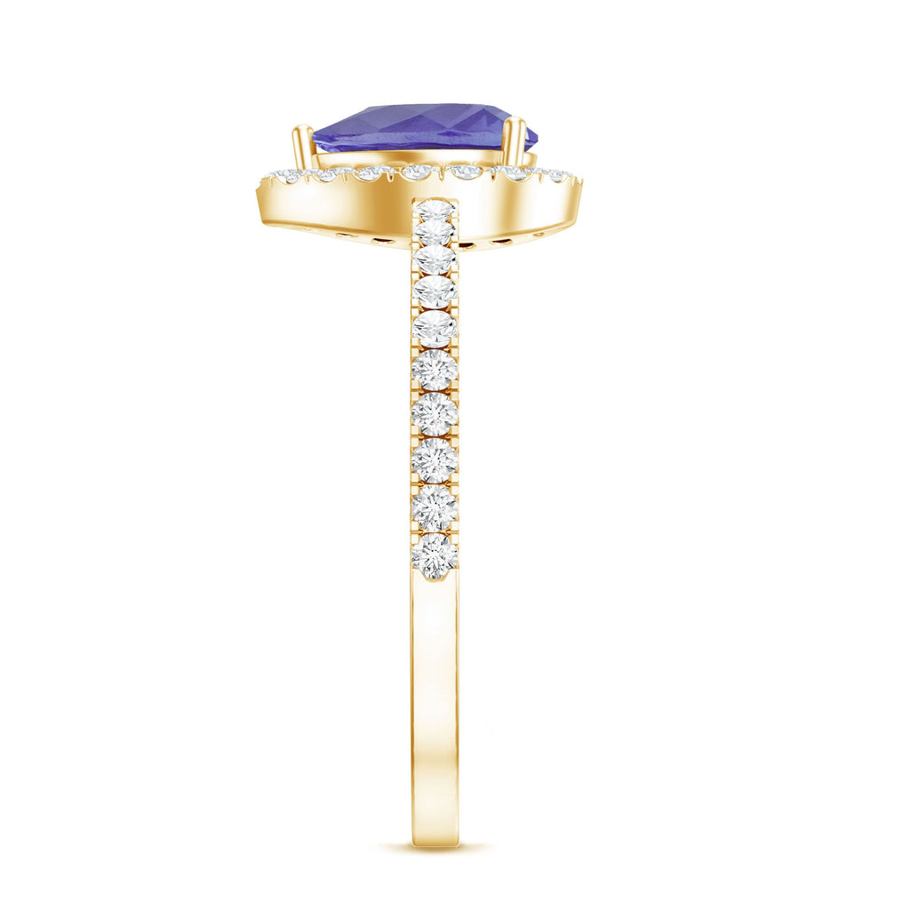 Tanzanite Engagement Ring – Pear Shape Teardrop with Diamond Halo Band | AAA Quality