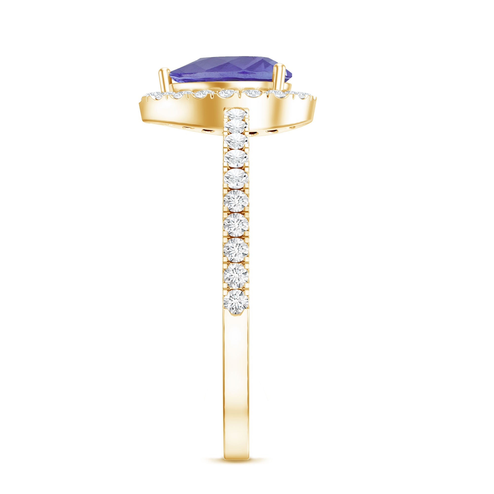 Tanzanite Engagement Ring – Pear Shape Teardrop with Diamond Halo Band | AAA Quality