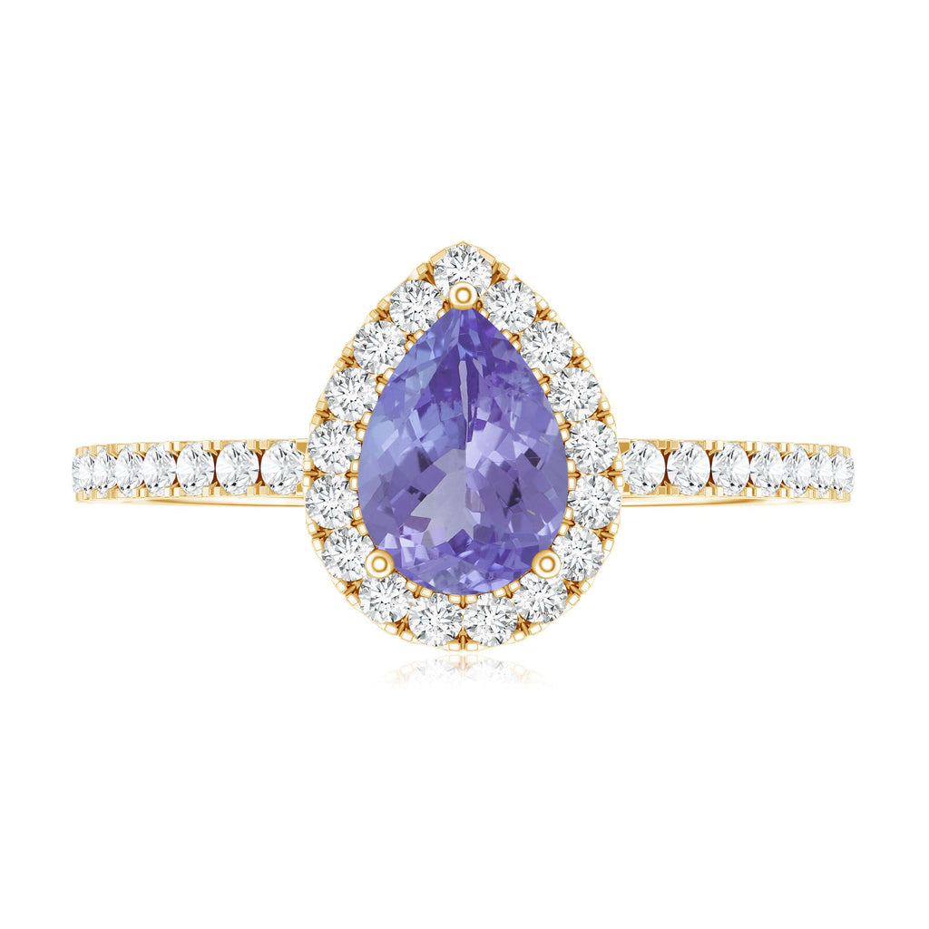 Tanzanite Engagement Ring – Pear Shape Teardrop with Diamond Halo Band | AAA Quality