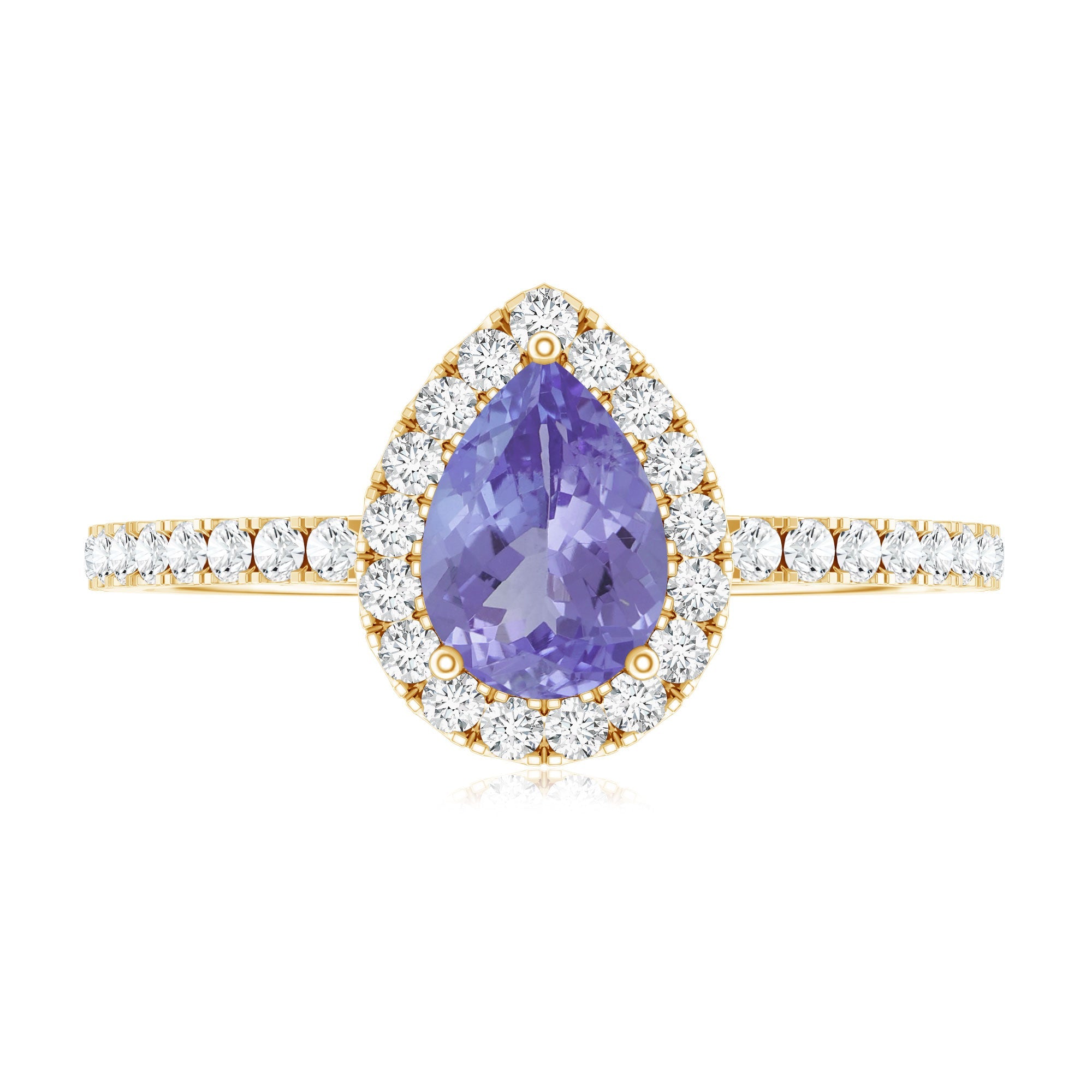 Tanzanite Engagement Ring – Pear Shape Teardrop with Diamond Halo Band | AAA Quality