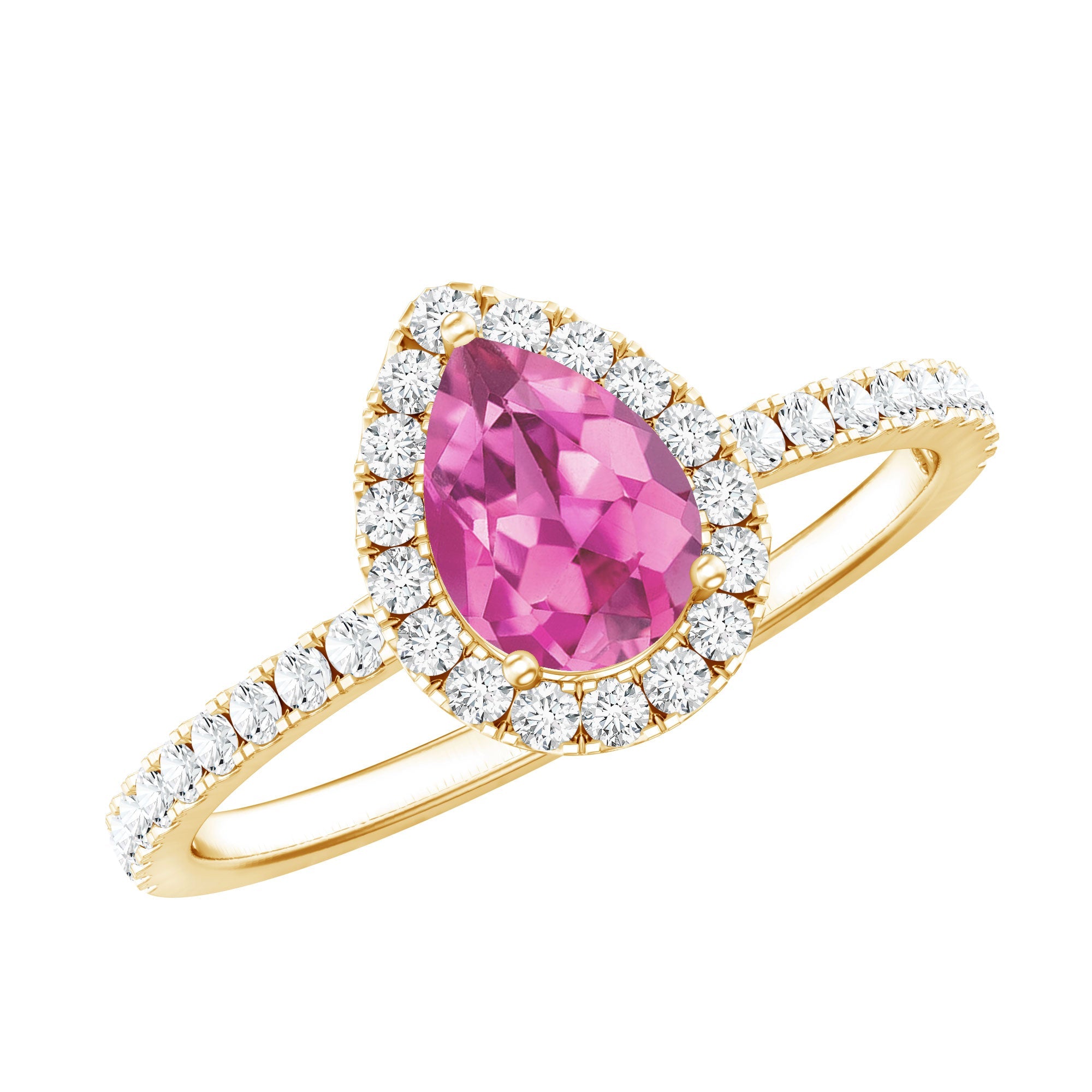 Pink Tourmaline Ring – Natural Pear Shaped Gemstone With Diamond Halo Design