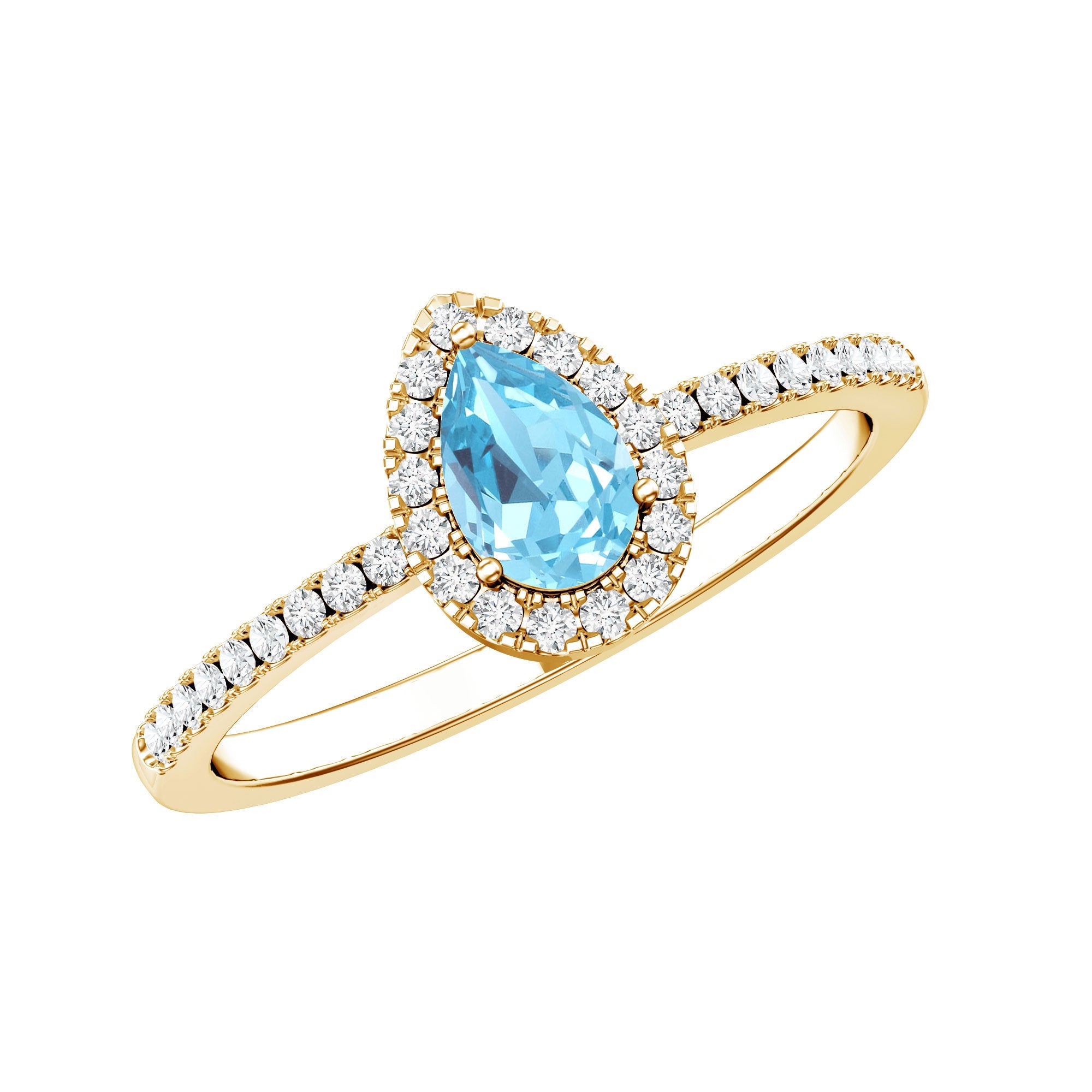 Aquamarine Engagement Ring – Natural Teardrop Gemstone with Diamond Halo Setting