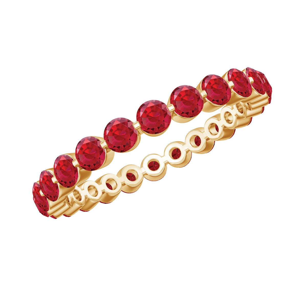 Certified lab created ruby eternity wedding band for women in gold