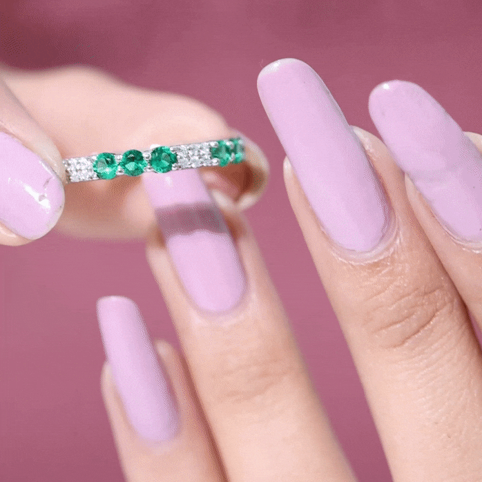 Emerald Diamond Eternity Band – Lab Grown Emerald Ring With Diamond Accents