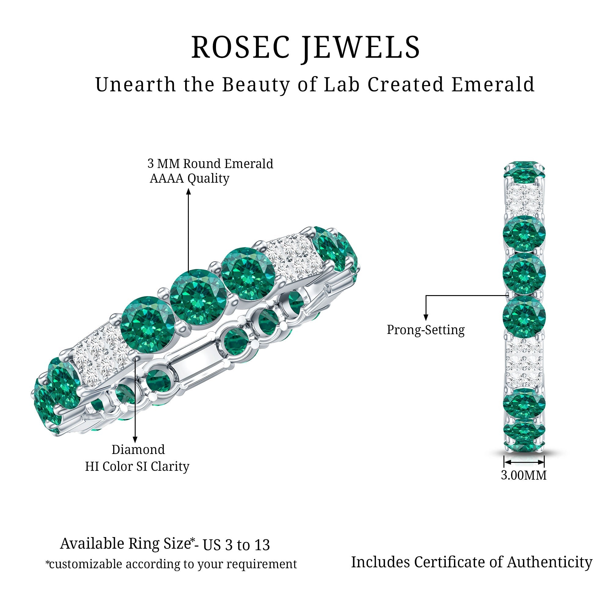 Emerald Diamond Eternity Band – Lab Grown Emerald Ring With Diamond Accents