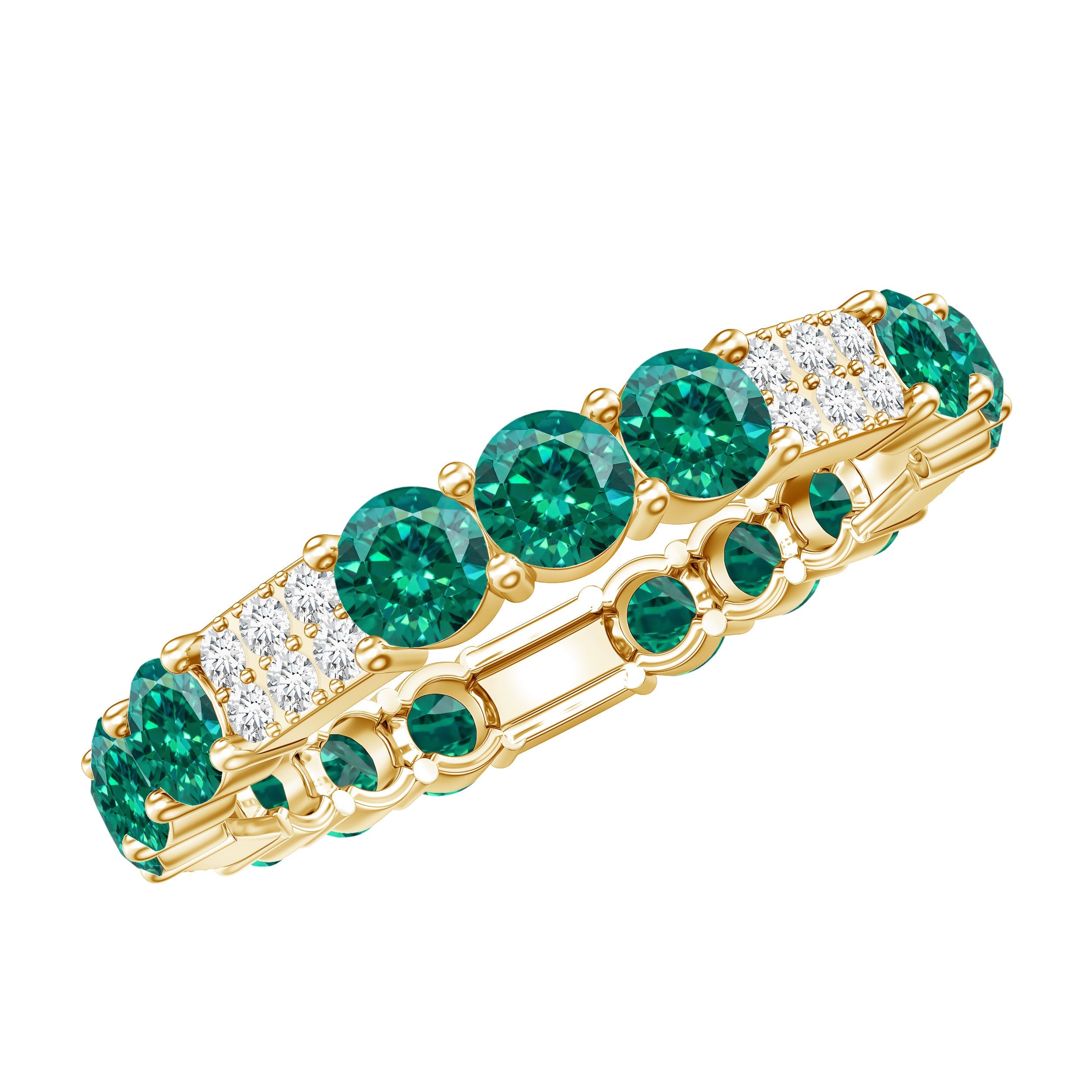 Emerald Diamond Eternity Band – Lab Grown Emerald Ring With Diamond Accents