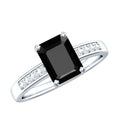 6X8mm Emerald Cut Black Onyx Engagement Ring with Diamond