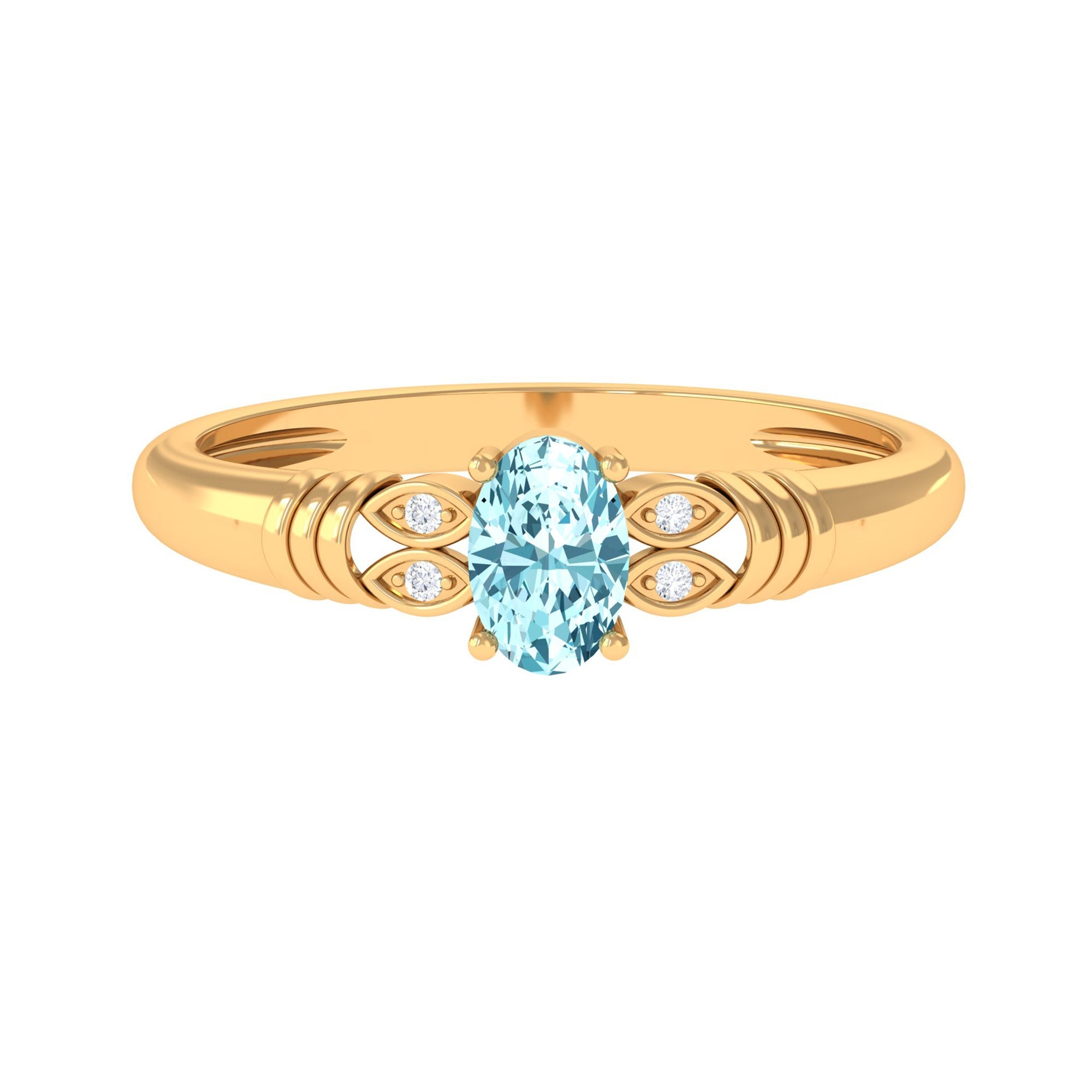 Aquamarine Engagement Ring – Oval AAA Quality Blue Gemstone With Diamond Side Stones