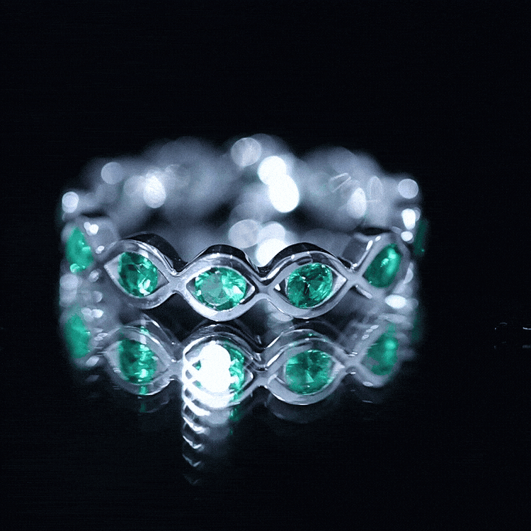 Lab Grown Emerald Ring – Infinity Twist Eternity Band With Brilliant Cut Stones