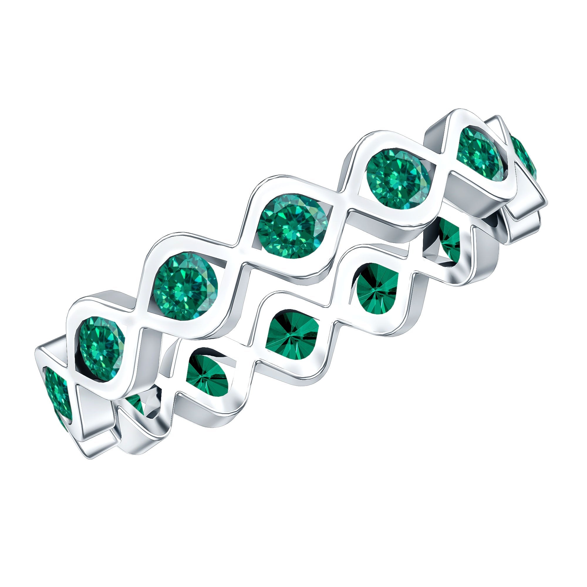 Lab Grown Emerald Ring – Infinity Twist Eternity Band With Brilliant Cut Stones