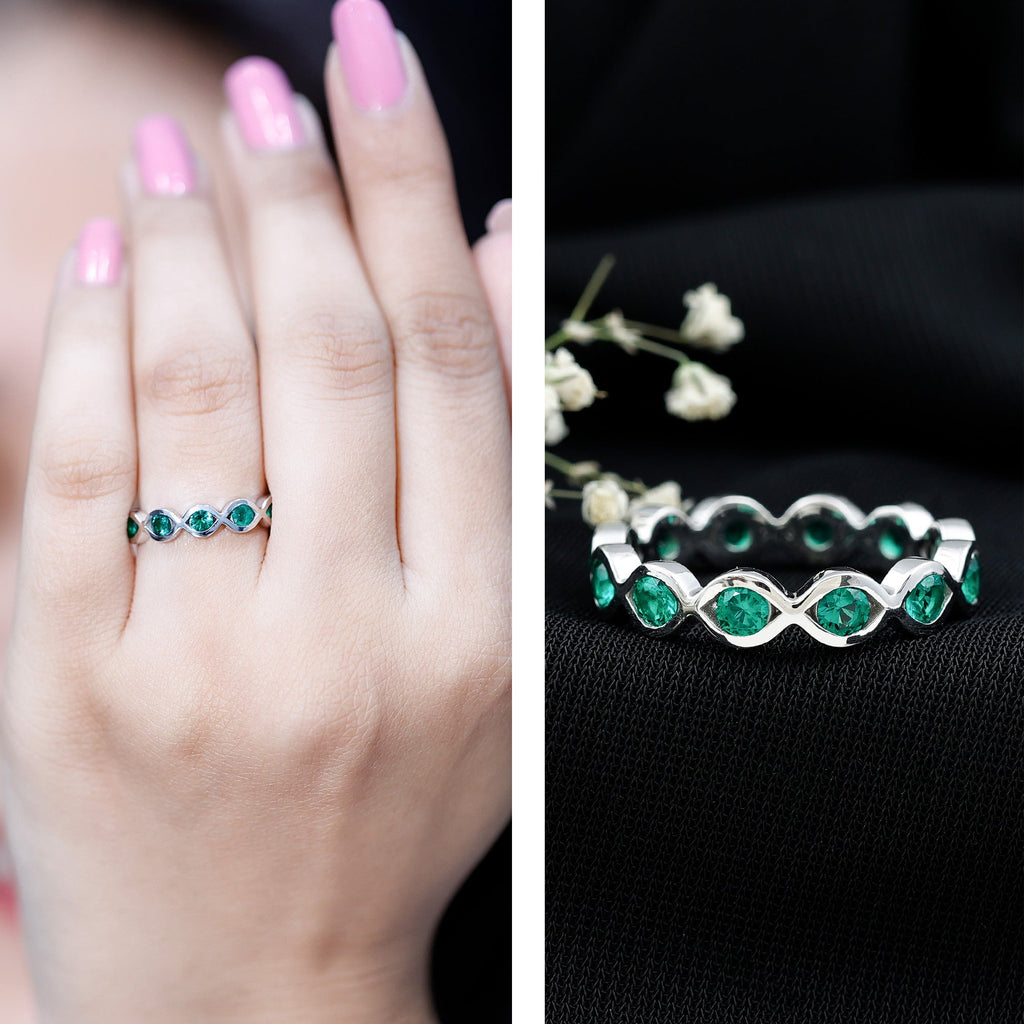 Lab Grown Emerald Ring – Infinity Twist Eternity Band With Brilliant Cut Stones