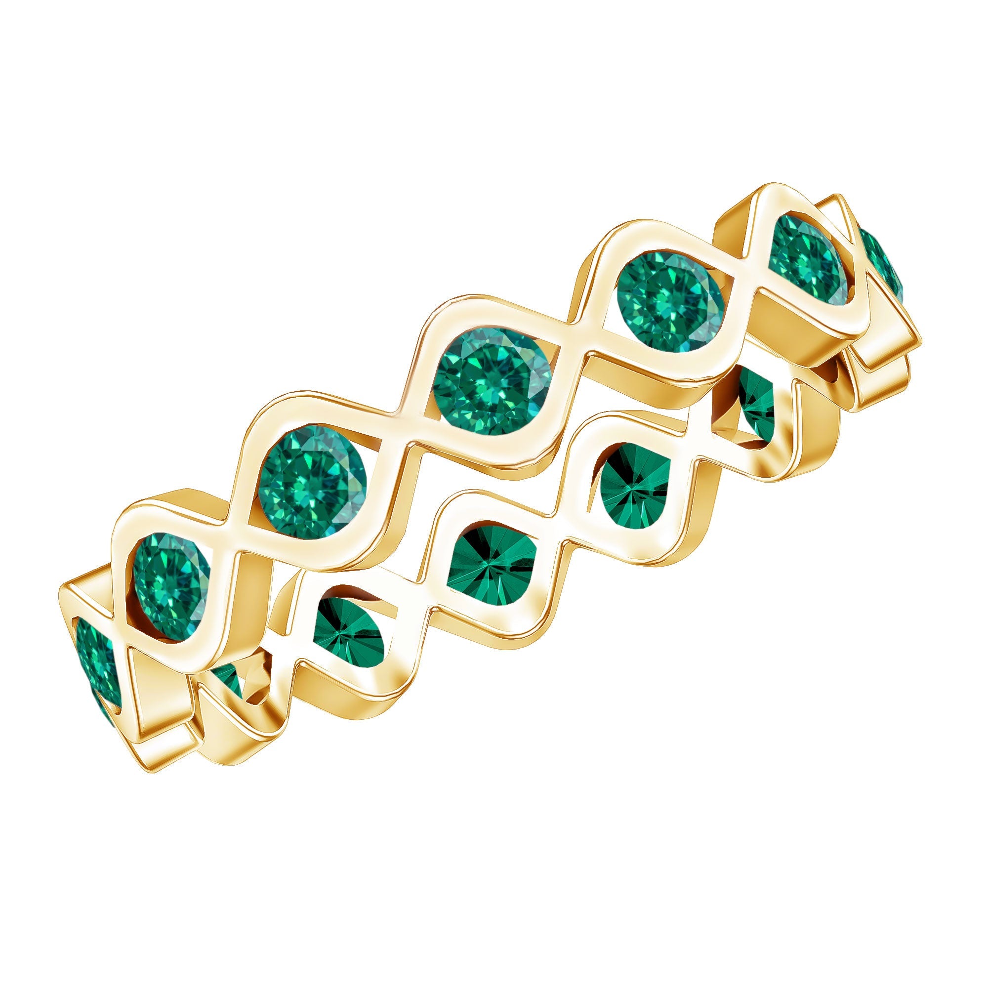 Lab Grown Emerald Ring – Infinity Twist Eternity Band With Brilliant Cut Stones