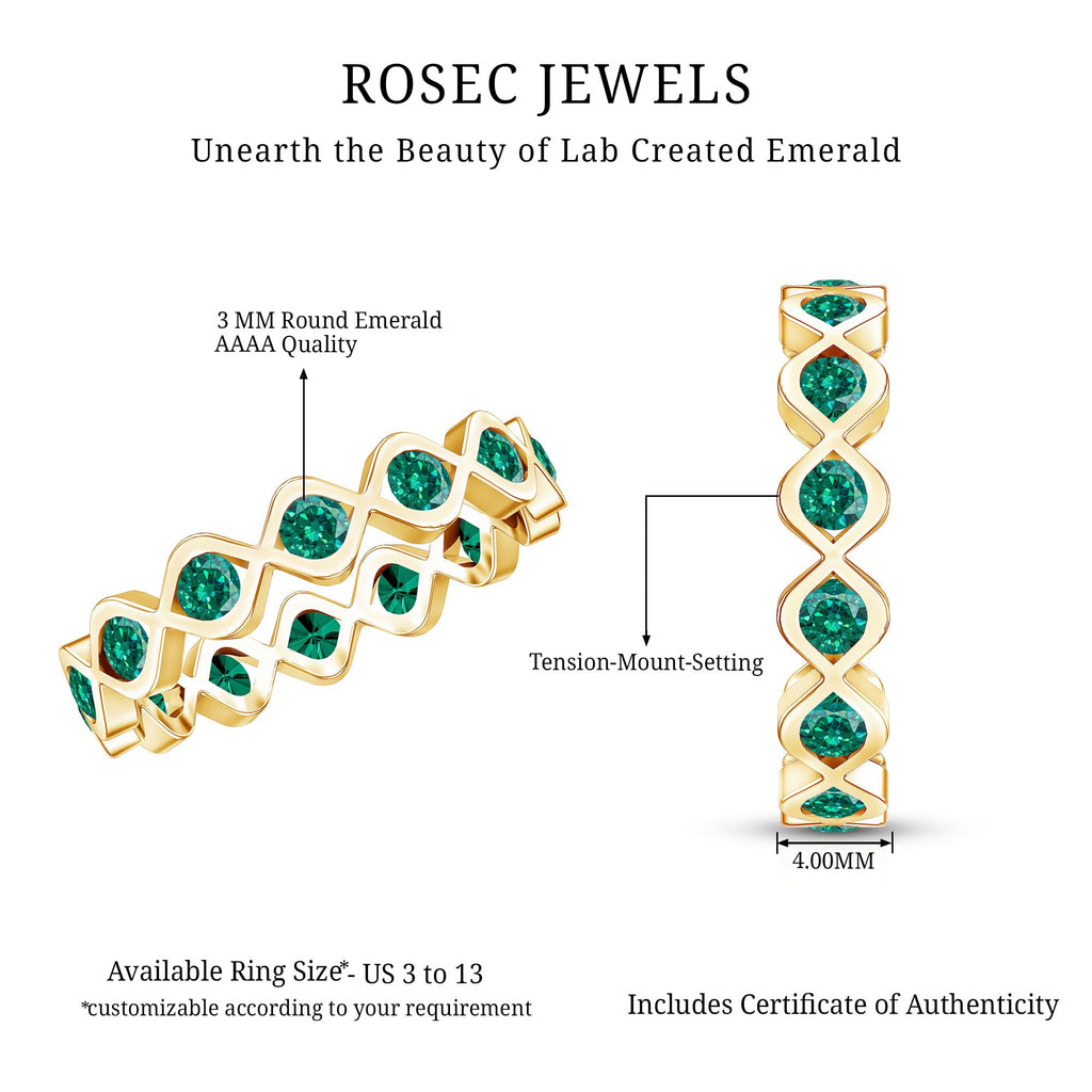 Lab Grown Emerald Ring – Infinity Twist Eternity Band With Brilliant Cut Stones