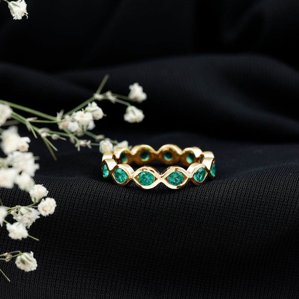 Lab Grown Emerald Ring – Infinity Twist Eternity Band With Brilliant Cut Stones