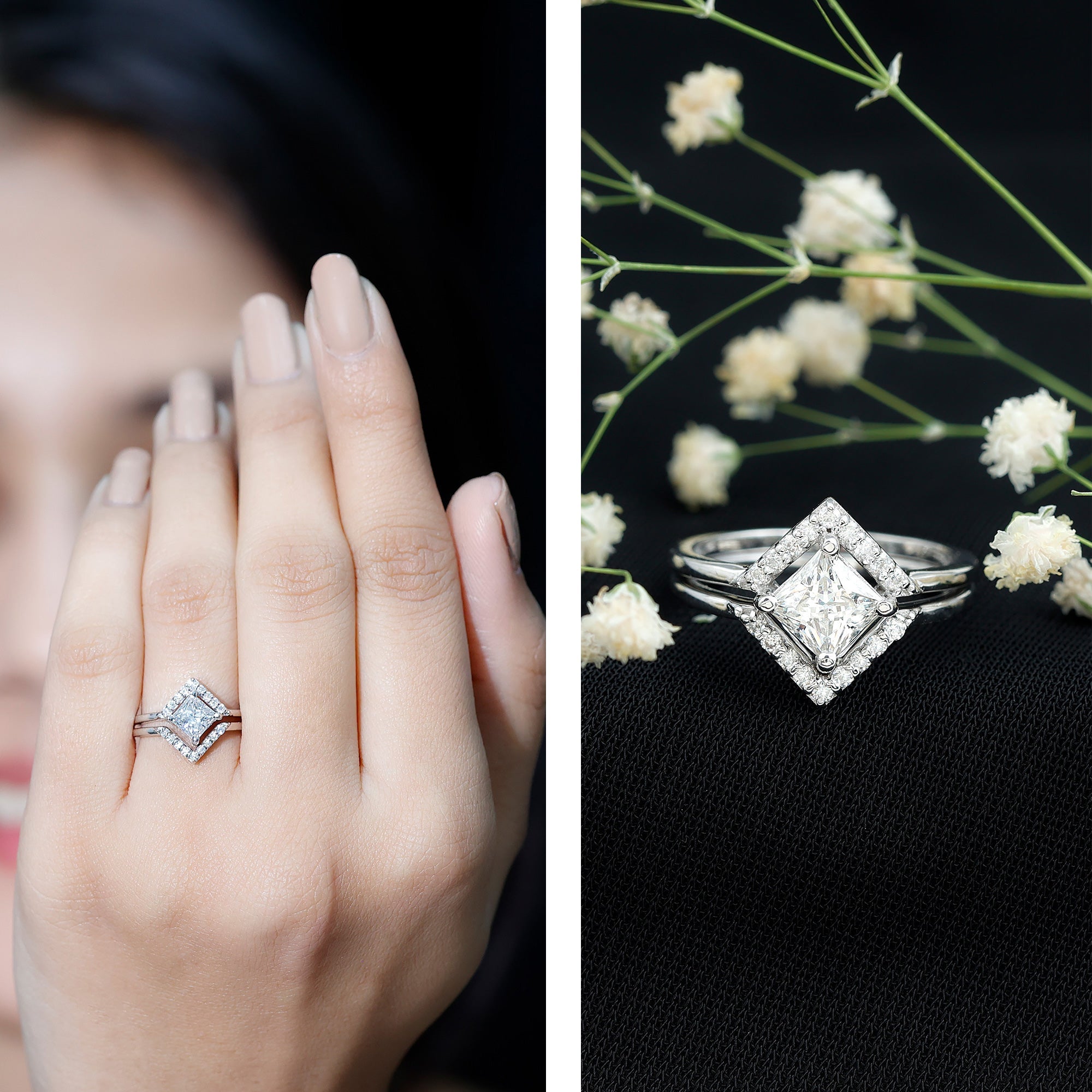 Certified Moissanite Princess Cut Wedding Ring Set for Women