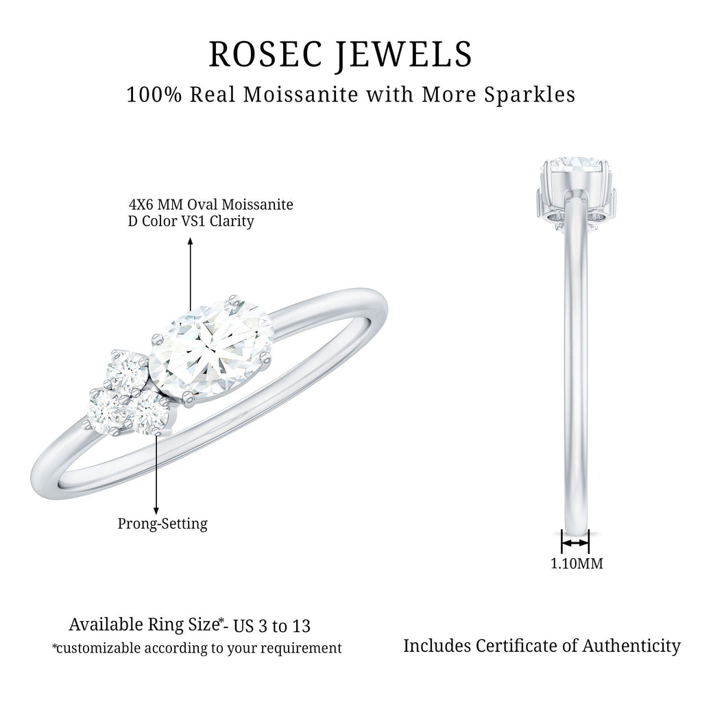 Moissanite Promise Ring – Oval & Round Stones, Minimal Lightweight Band