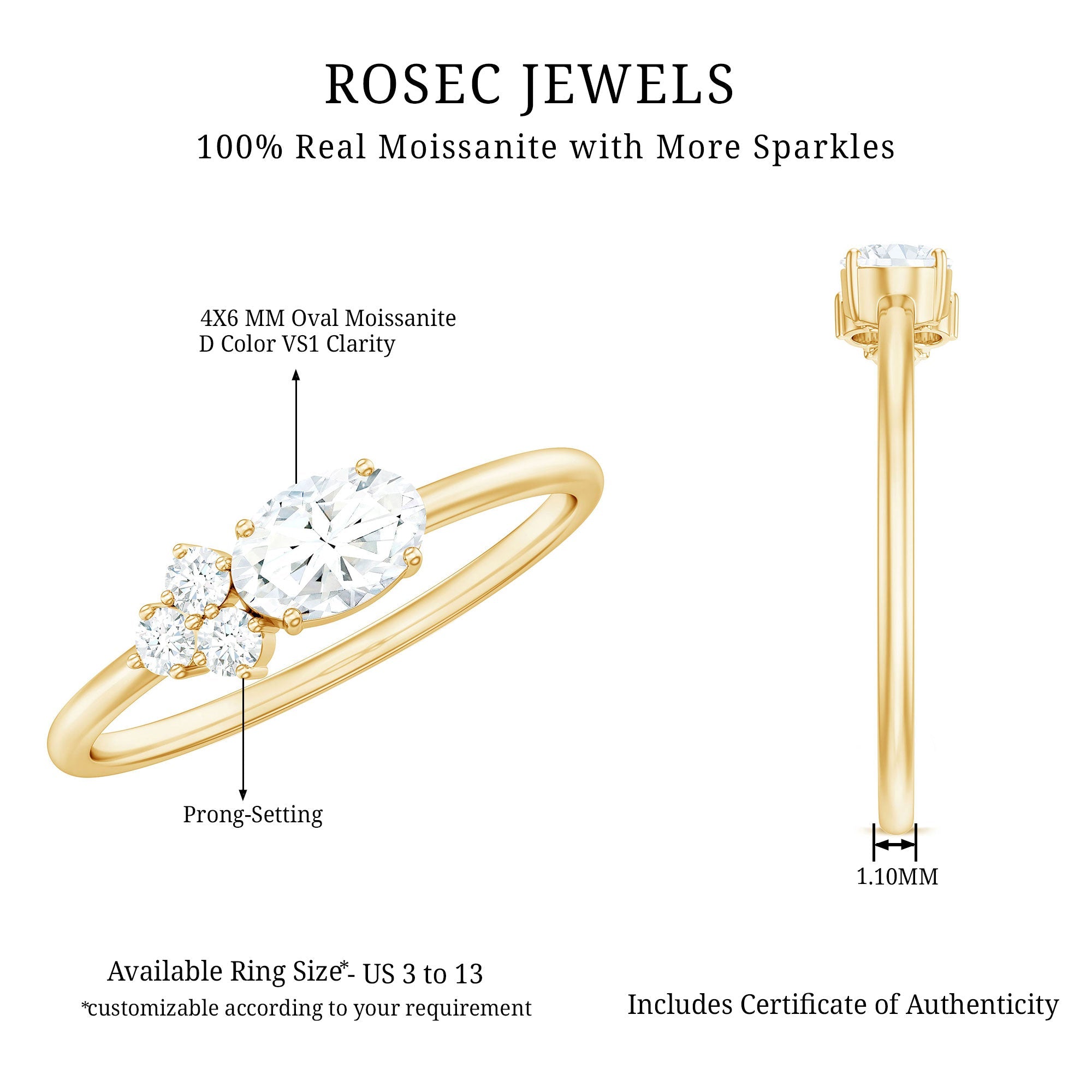 Moissanite Promise Ring – Oval & Round Stones, Minimal Lightweight Band