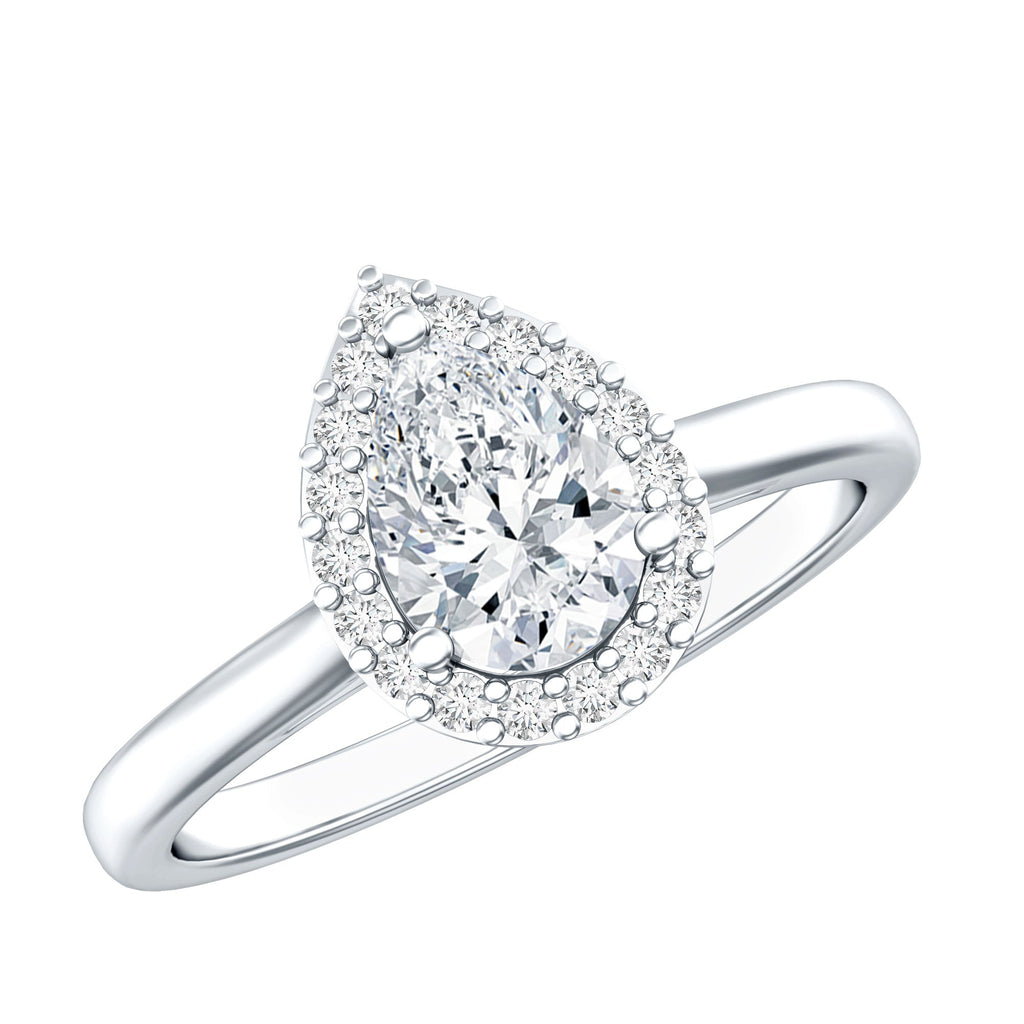 Moissanite Engagement Ring – 0.7 Carat Pear Shaped Halo Ring with VS1 Clarity