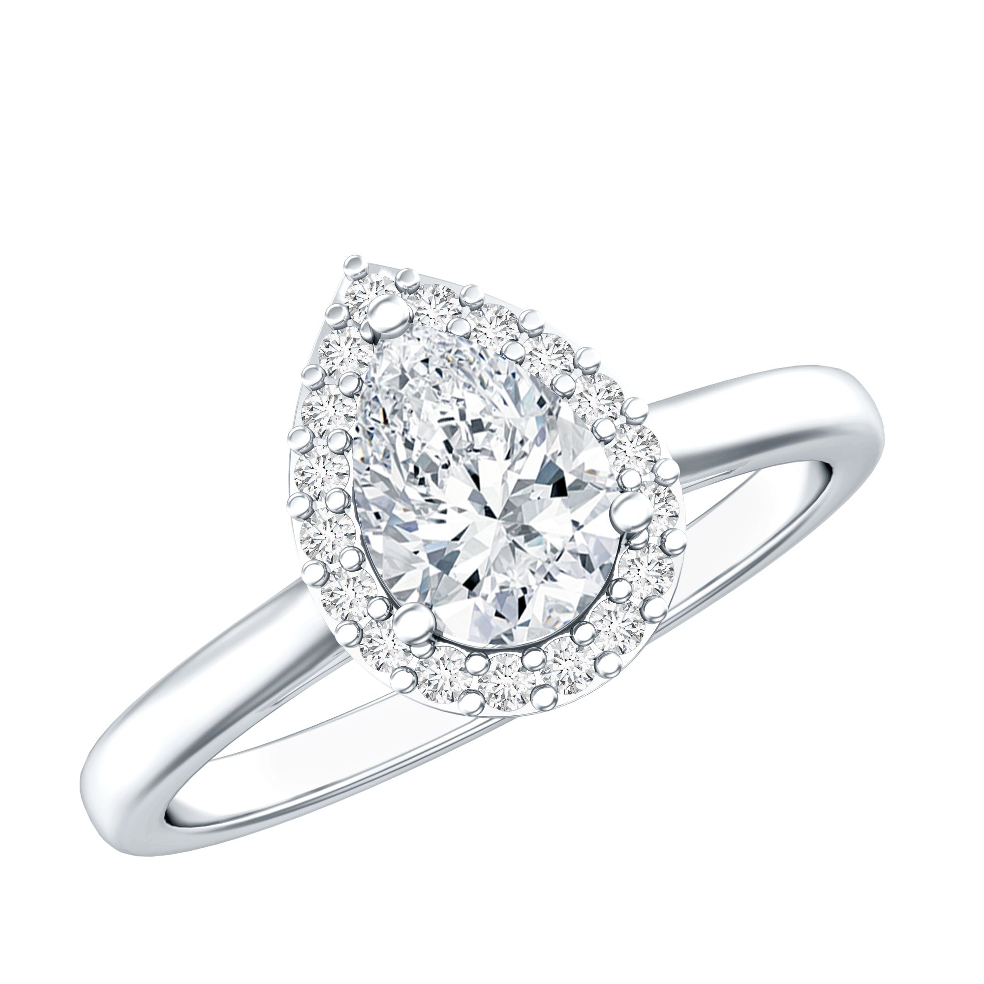 Moissanite Engagement Ring – 0.7 Carat Pear Shaped Halo Ring with VS1 Clarity