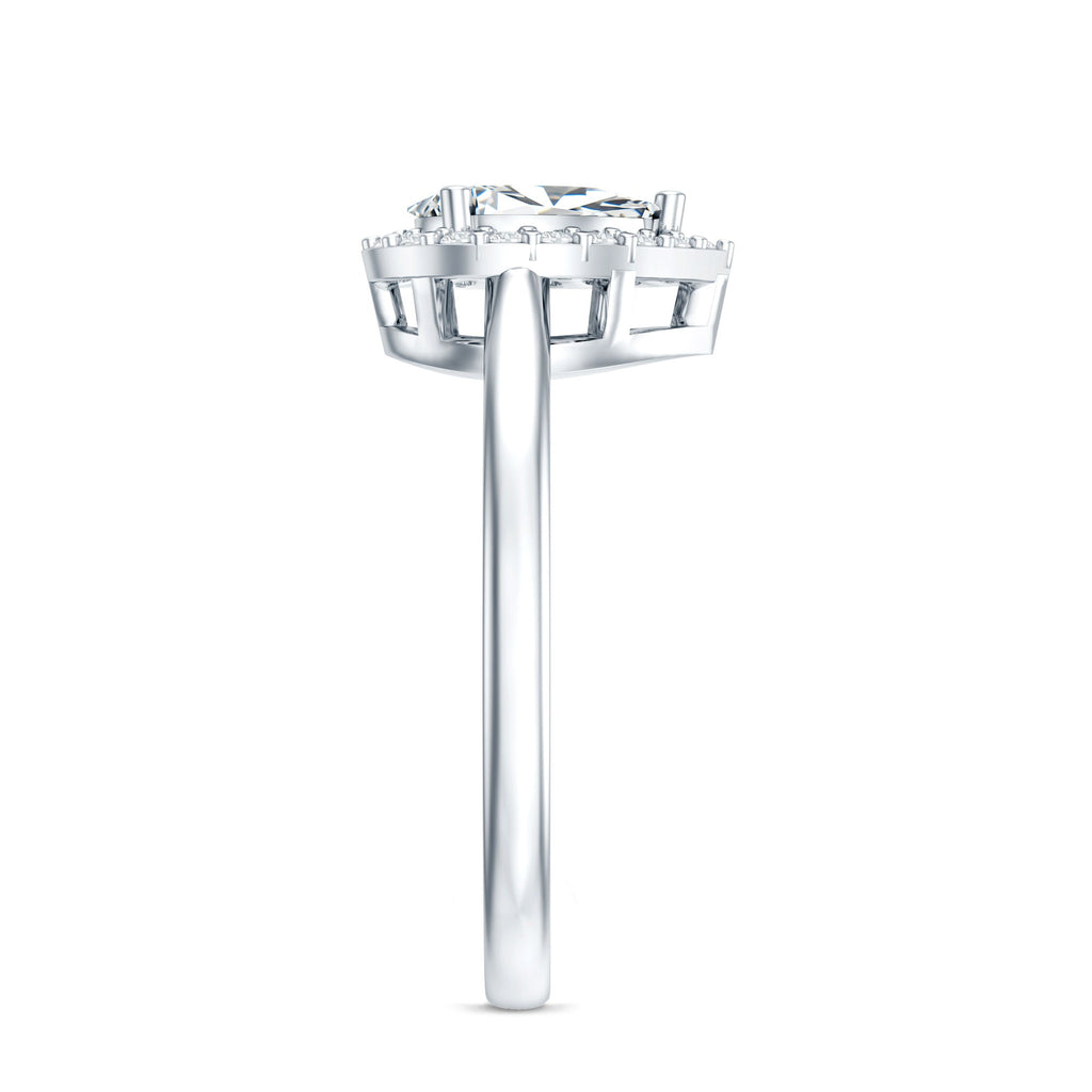 Moissanite Engagement Ring – 0.7 Carat Pear Shaped Halo Ring with VS1 Clarity