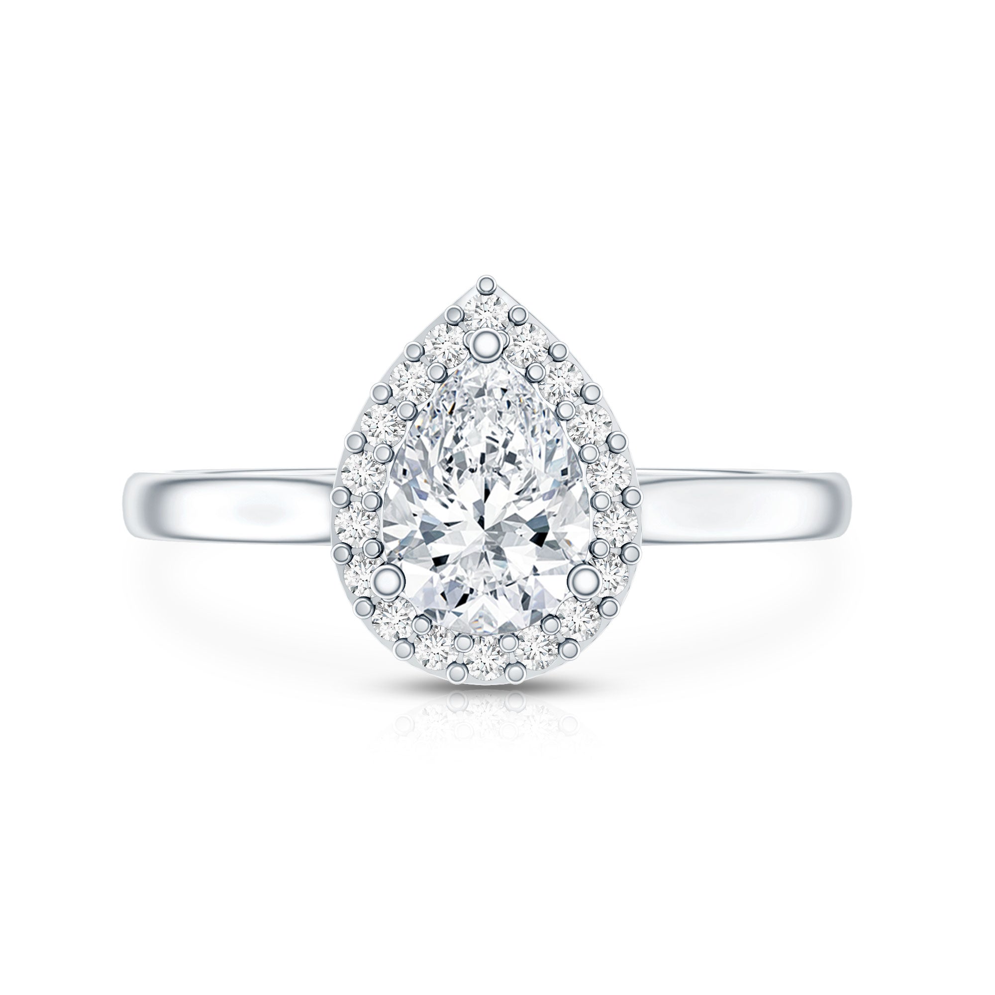 Moissanite Engagement Ring – 0.7 Carat Pear Shaped Halo Ring with VS1 Clarity