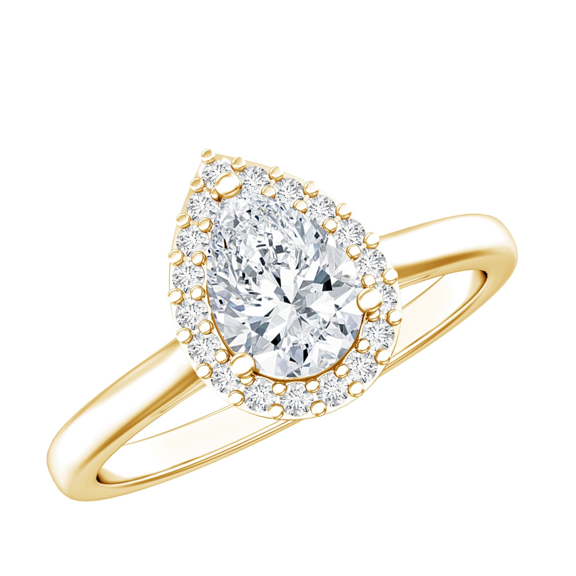Moissanite Engagement Ring – 0.7 Carat Pear Shaped Halo Ring with VS1 Clarity
