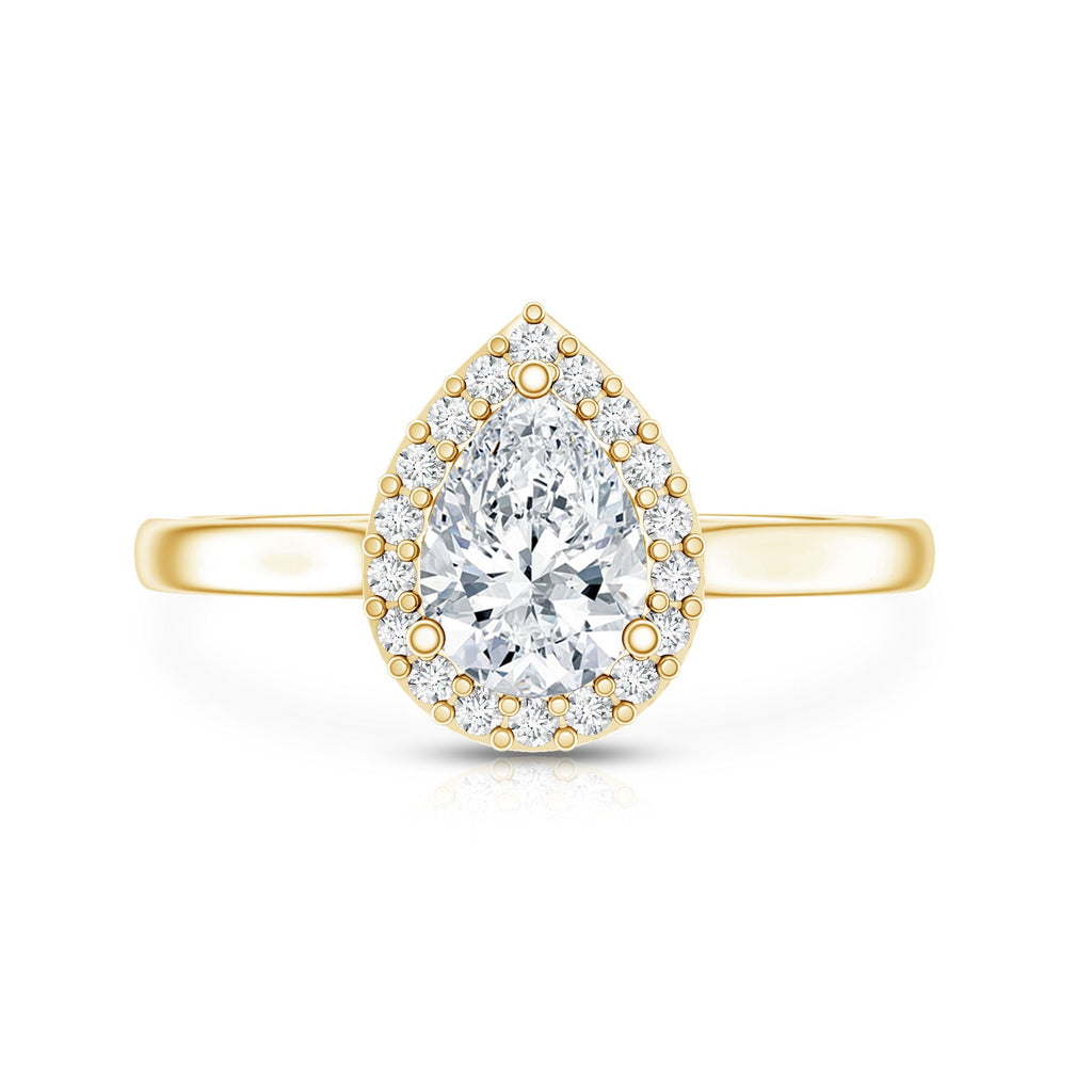 Moissanite Engagement Ring – 0.7 Carat Pear Shaped Halo Ring with VS1 Clarity