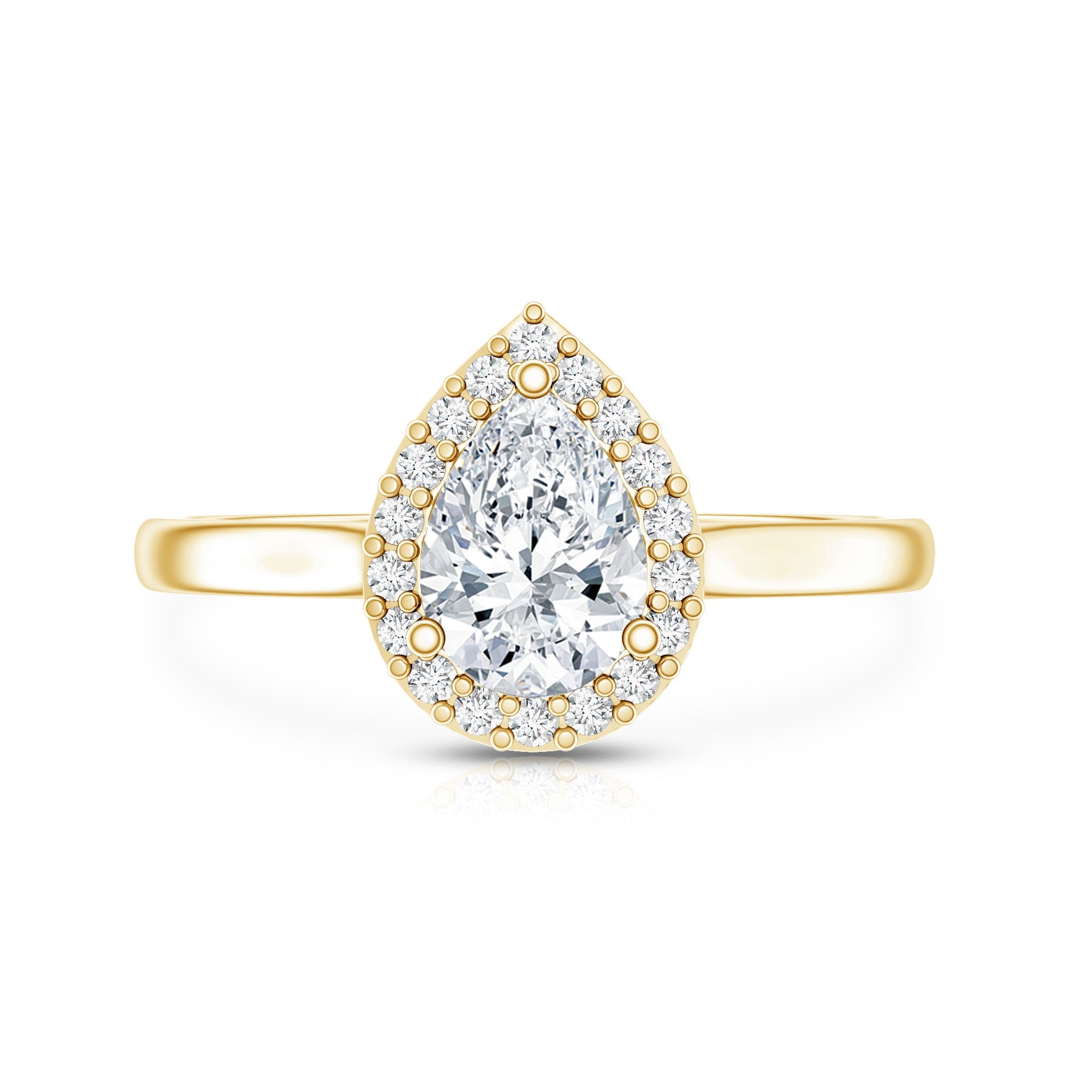 Moissanite Engagement Ring – 0.7 Carat Pear Shaped Halo Ring with VS1 Clarity