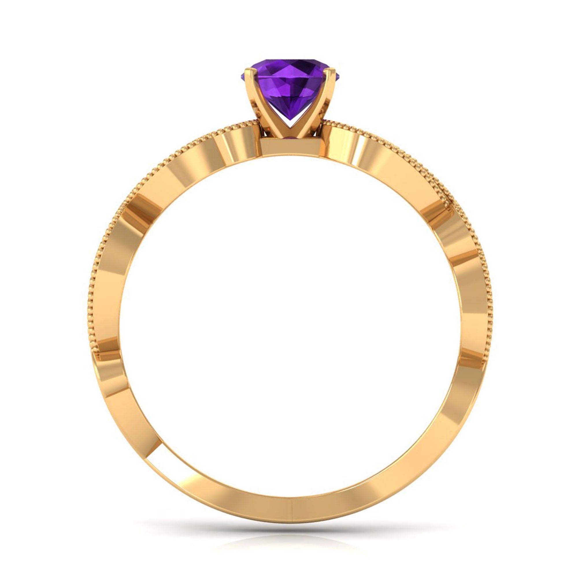 Vintage Inspired Amethyst and Diamond Engagement Ring, 5 mm Round Purple Stone, Prong Setting