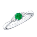 Emerald Promise Ring – Classic Three Stone Design with Round Cut Emerald & Diamond Accents