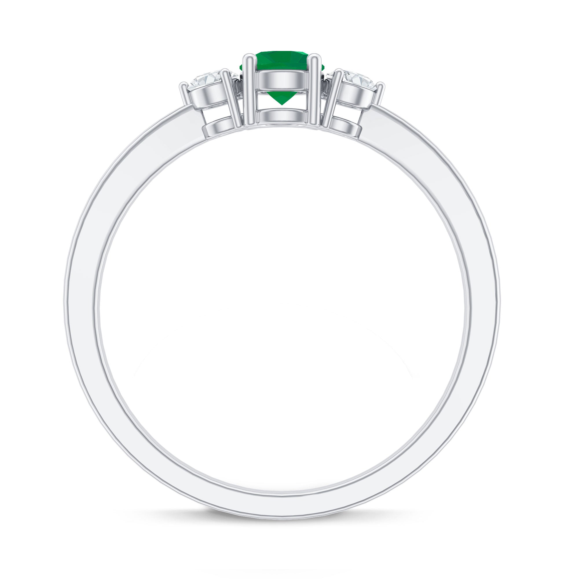 Emerald Promise Ring – Classic Three Stone Design with Round Cut Emerald & Diamond Accents