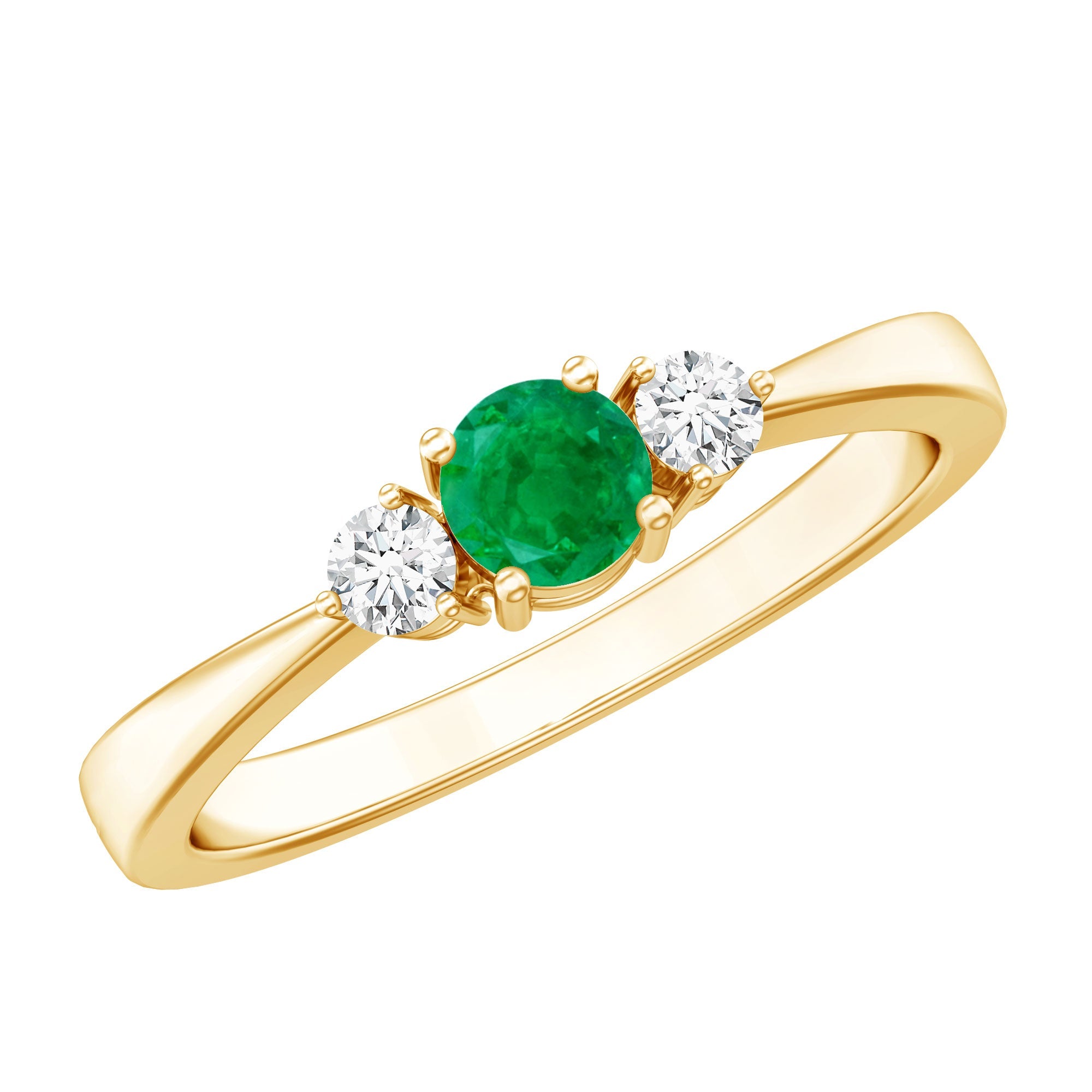 Emerald Promise Ring – Classic Three Stone Design with Round Cut Emerald & Diamond Accents