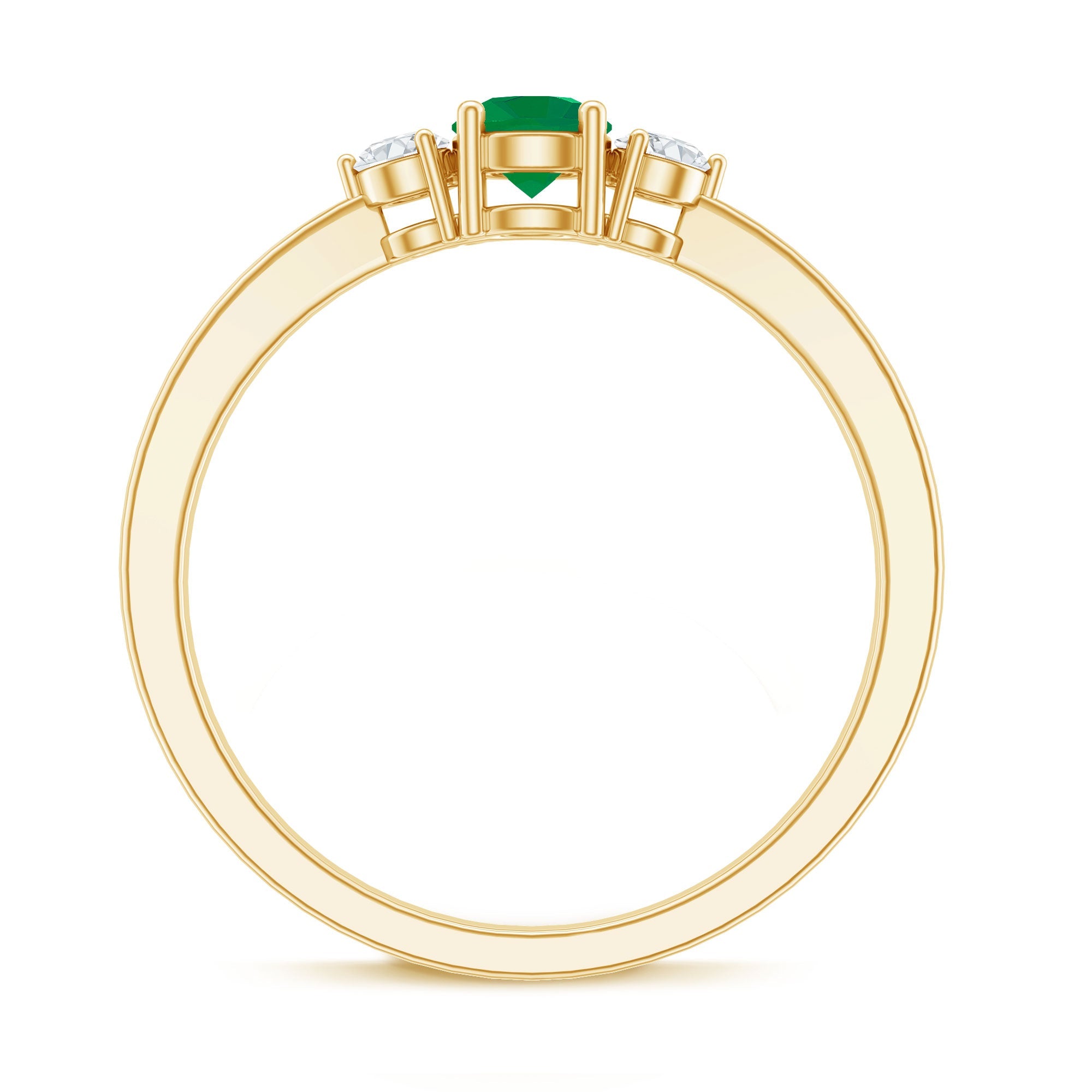 Emerald Promise Ring – Classic Three Stone Design with Round Cut Emerald & Diamond Accents