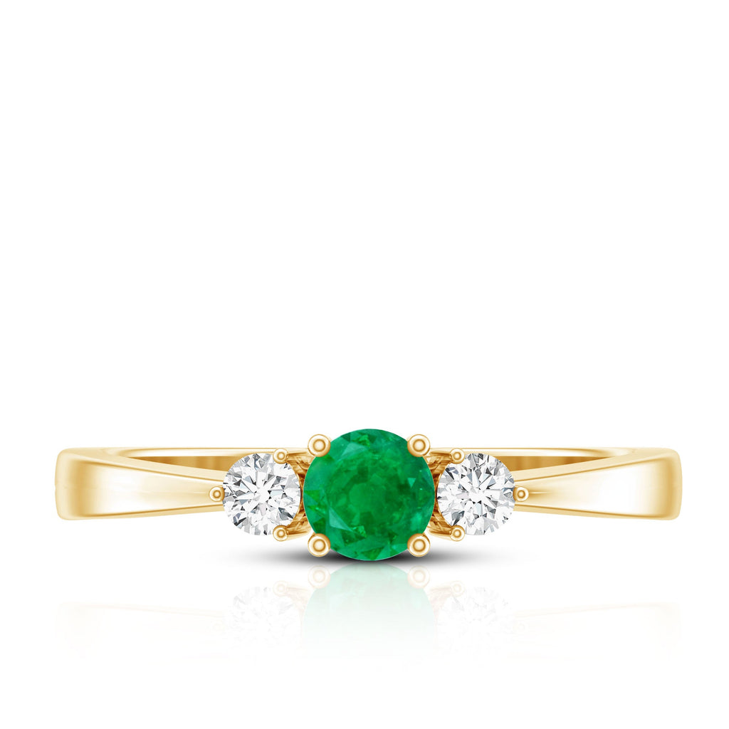 Emerald Promise Ring – Classic Three Stone Design with Round Cut Emerald & Diamond Accents