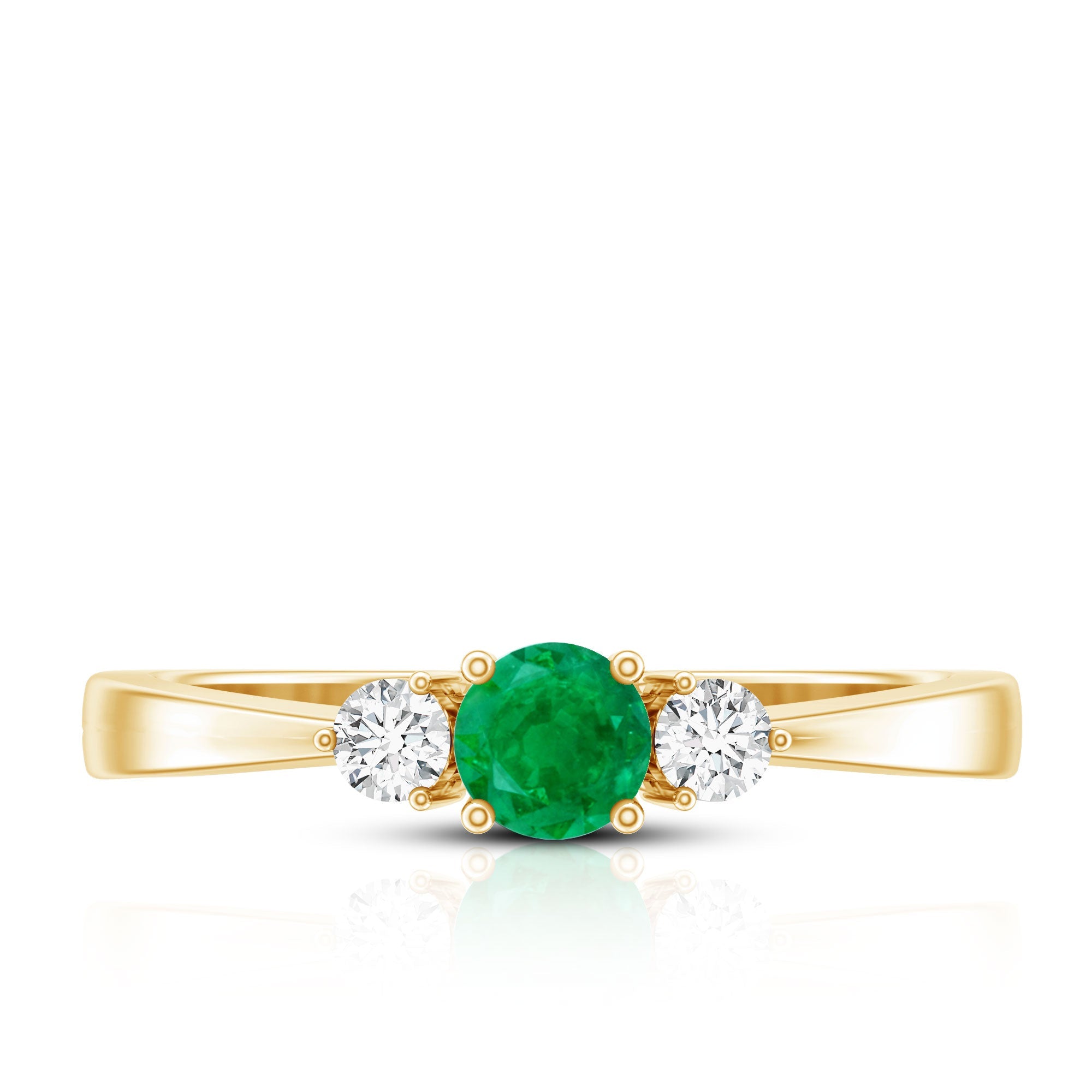 Emerald Promise Ring – Classic Three Stone Design with Round Cut Emerald & Diamond Accents